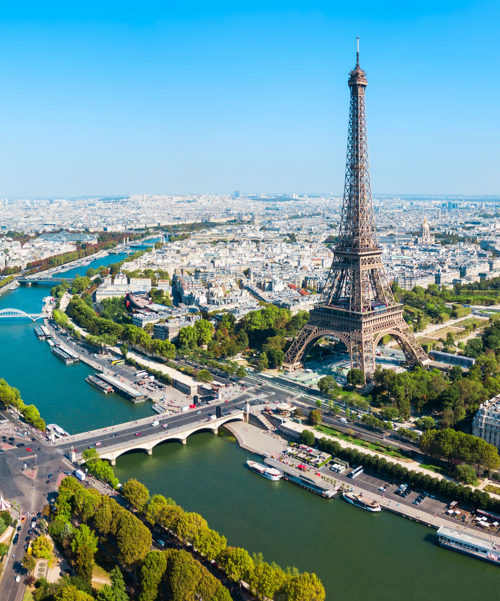 a eiffel tower and a river