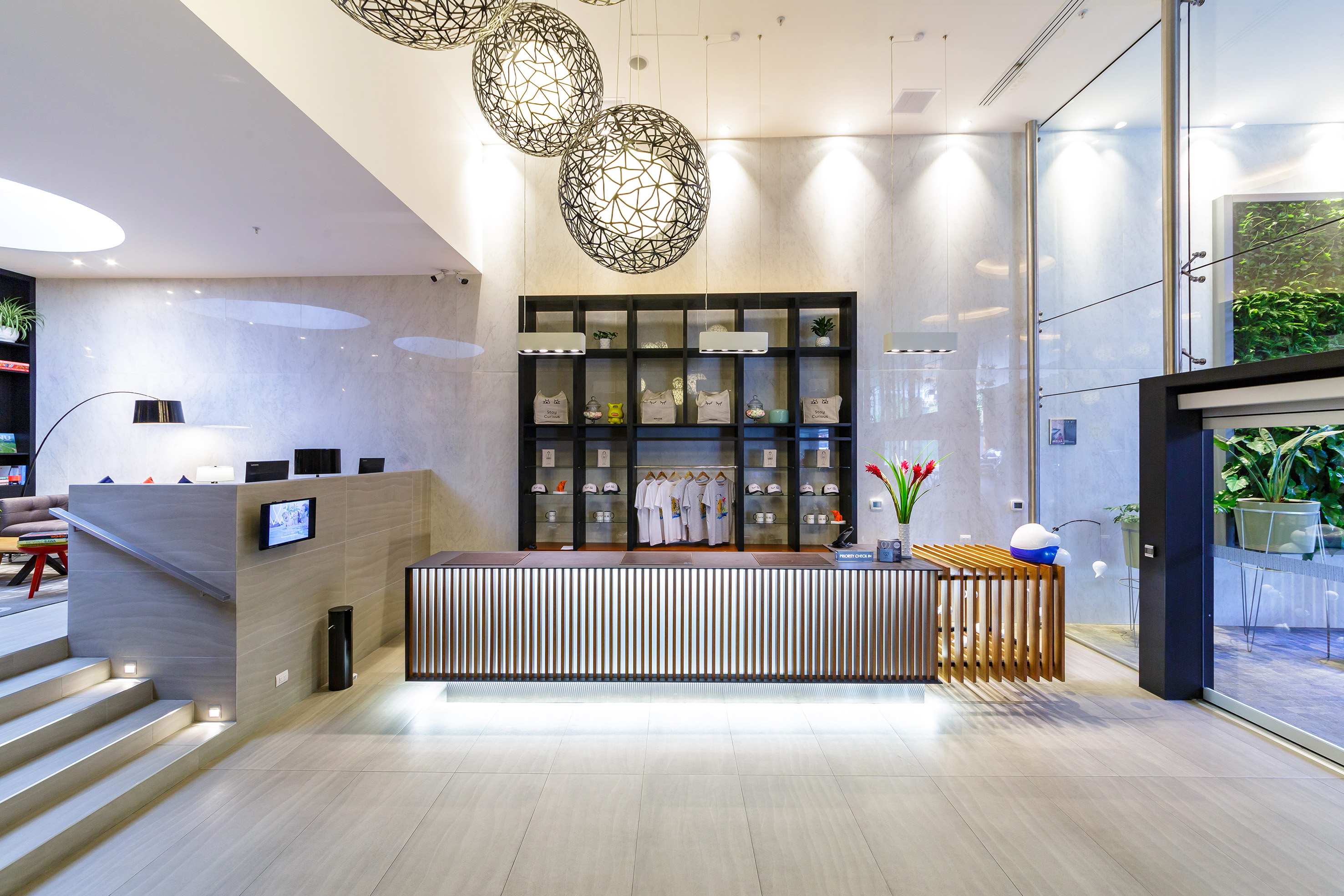a reception desk in a room