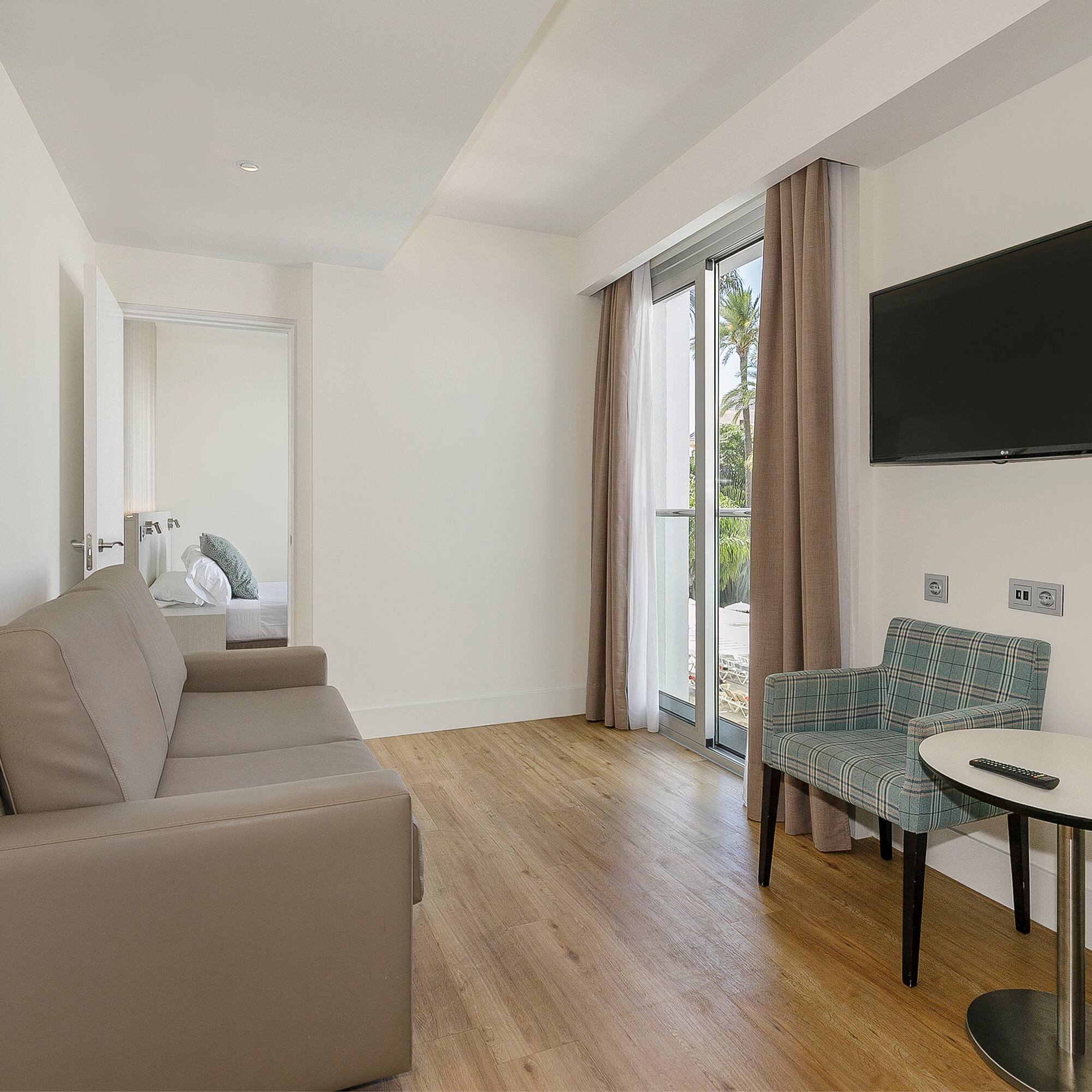 a room with a couch and a table