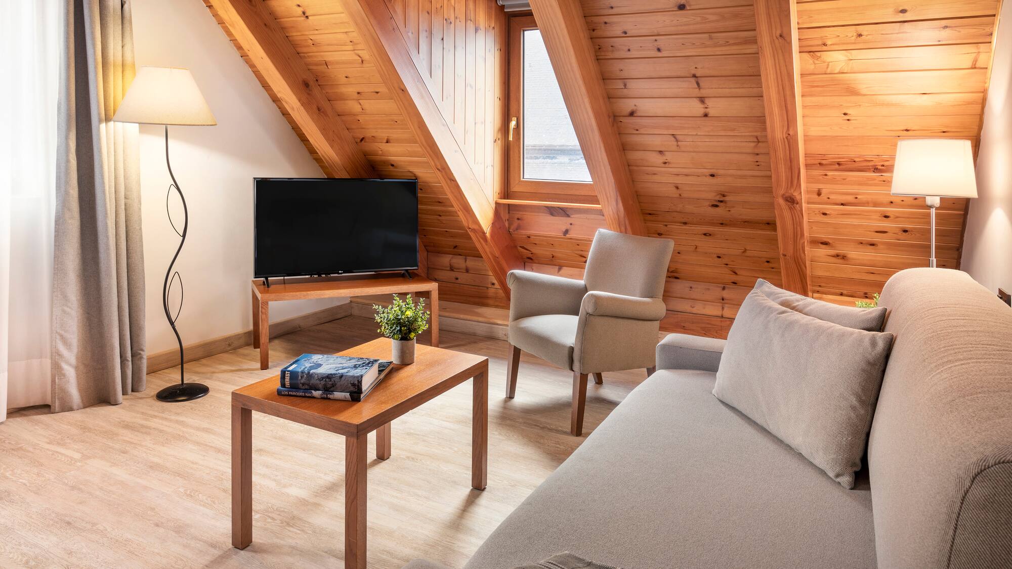 a living room with a tv and a couch