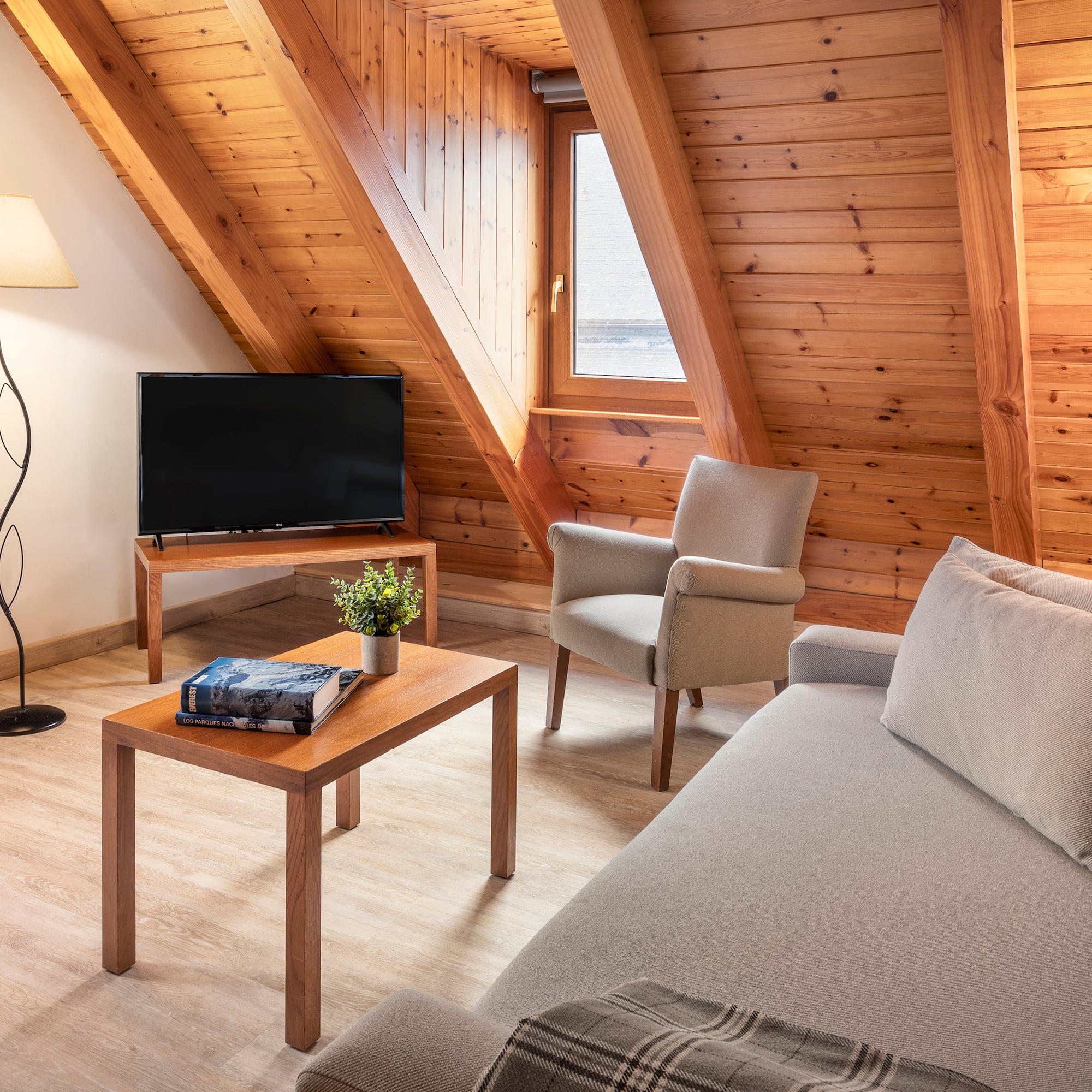a living room with a tv and a couch