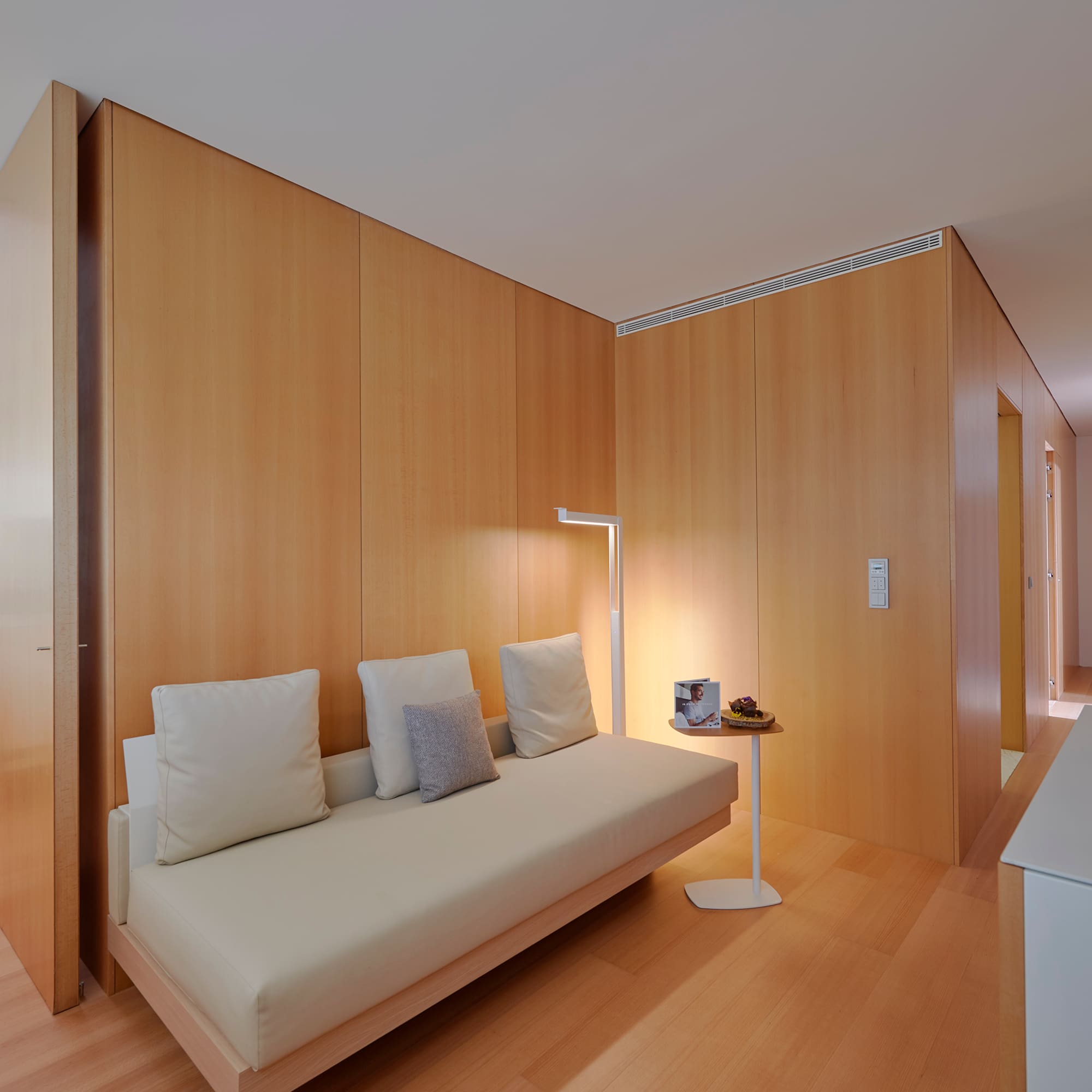 a room with a couch and a table