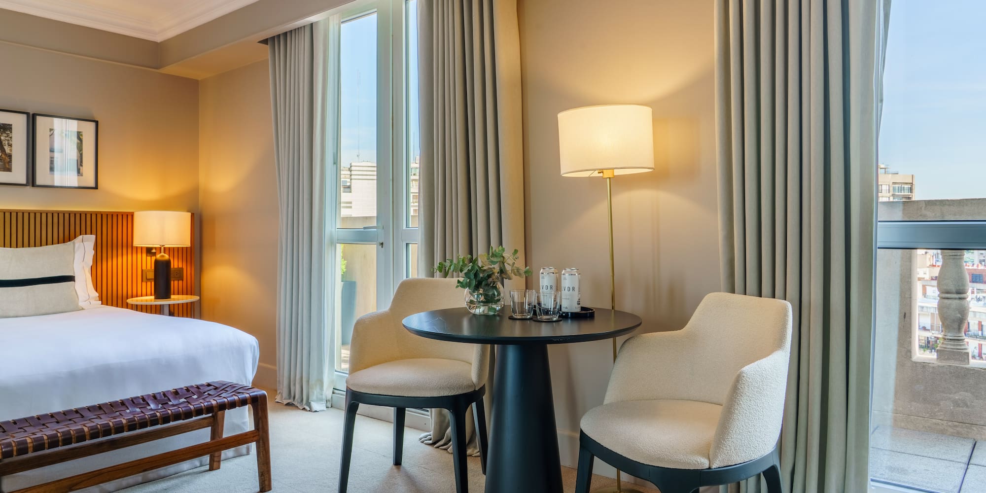 a room with a table and chairs