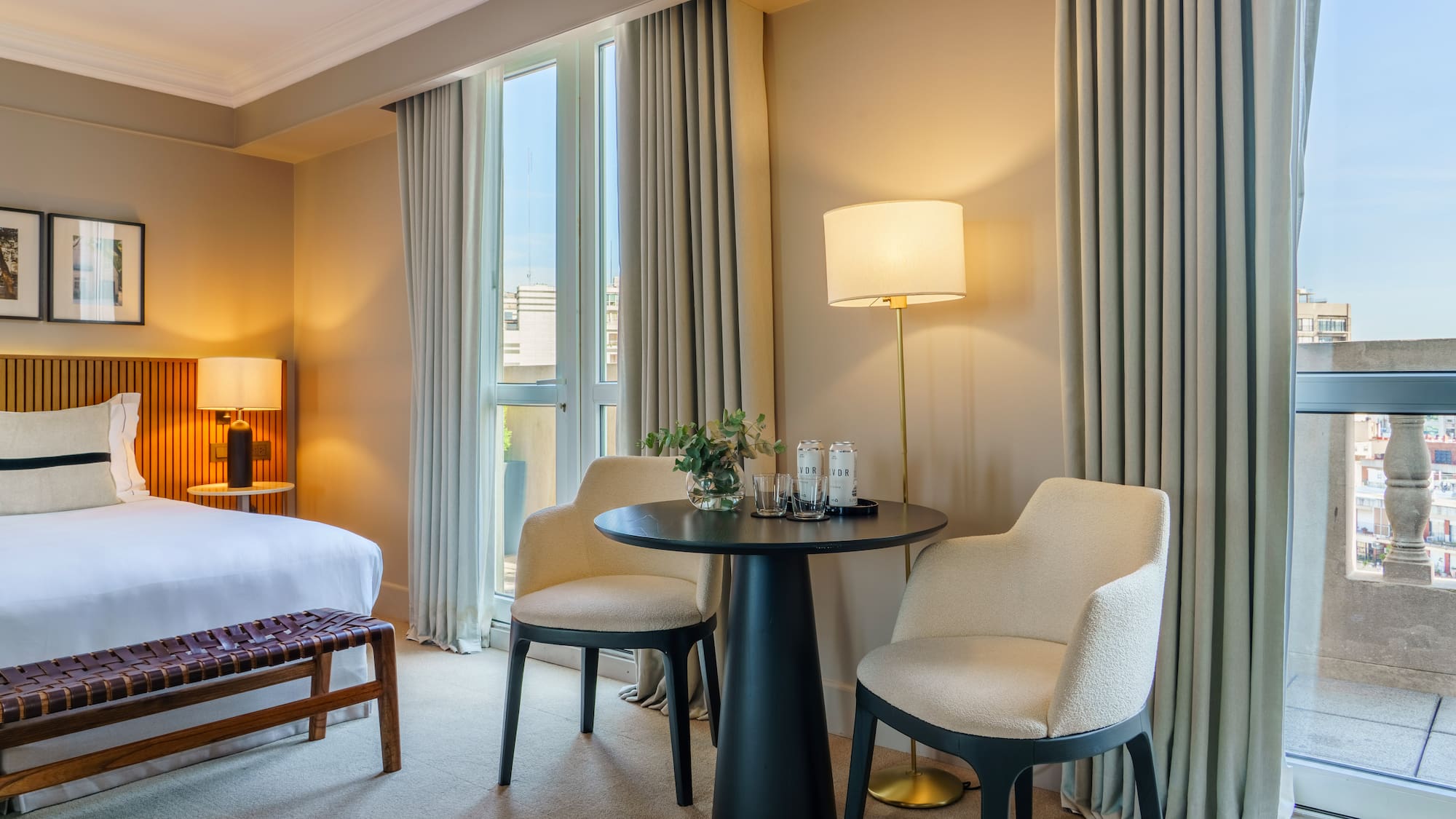 a room with a table and chairs