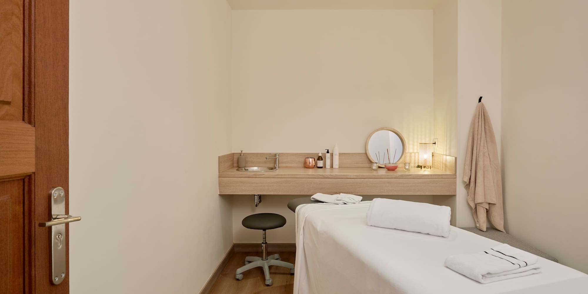 a massage table in a room