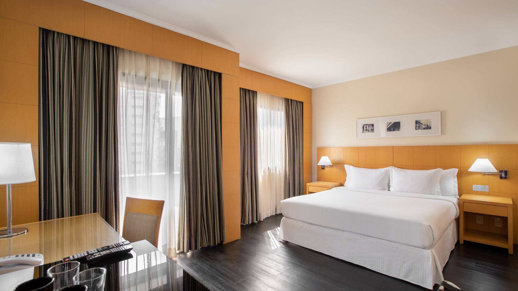 a room with a bed and a desk