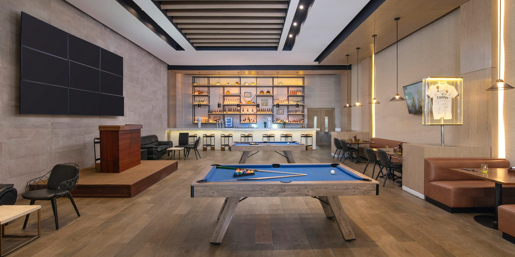 a pool table in a room