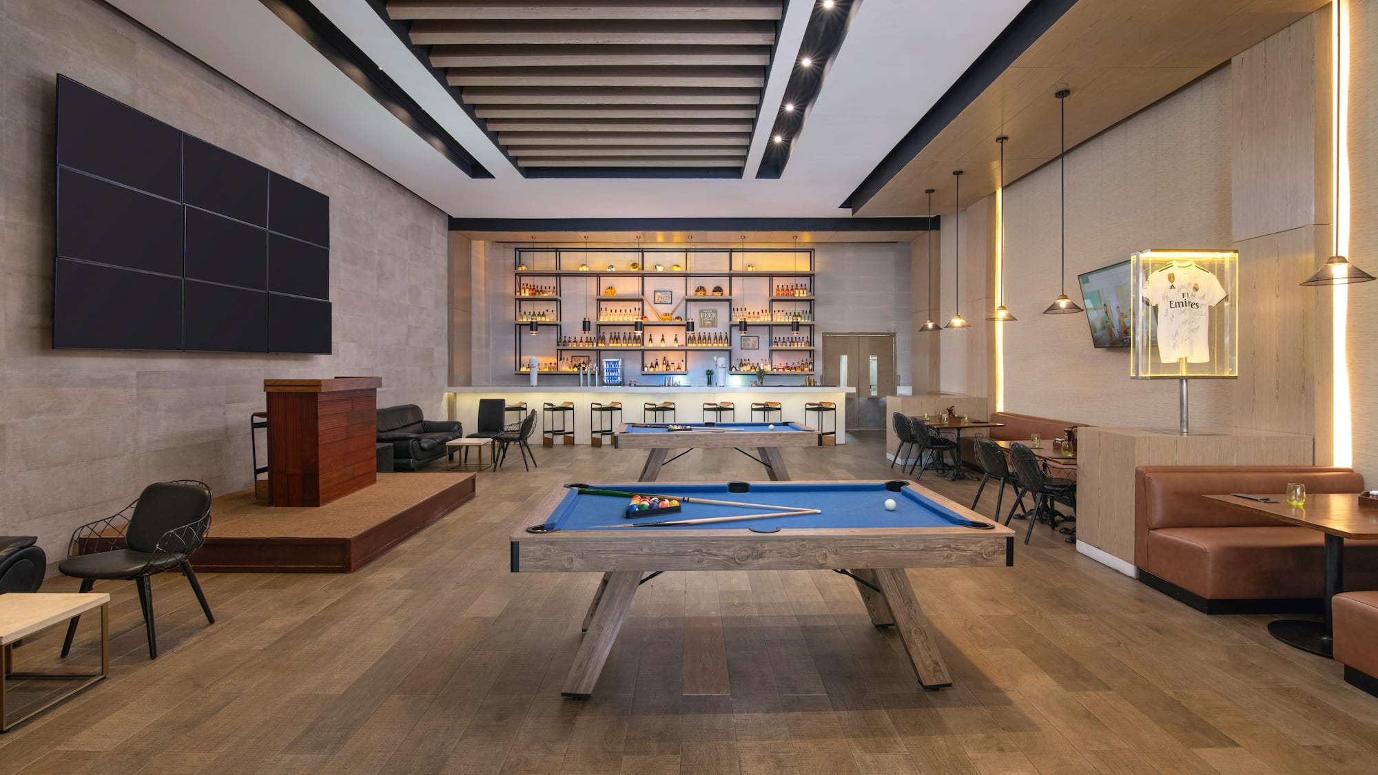 a pool table in a room