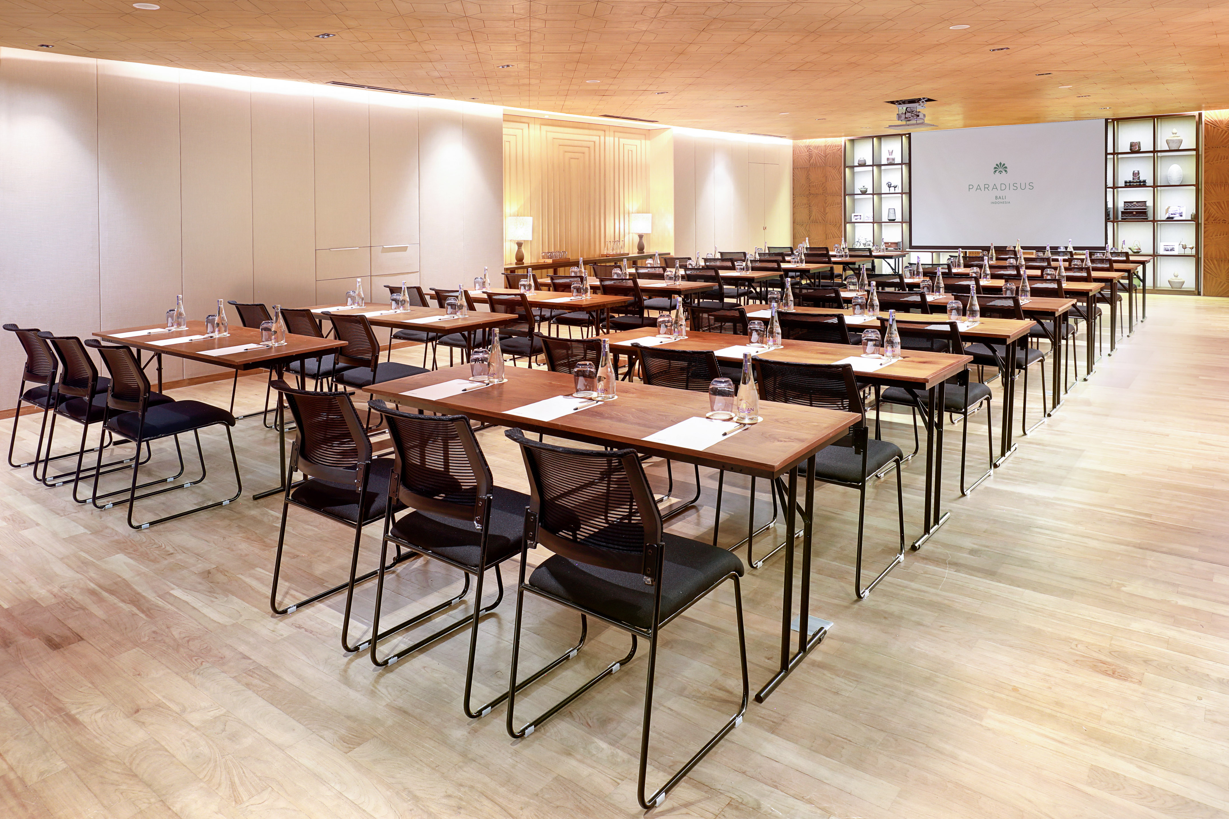 a room with tables and chairs