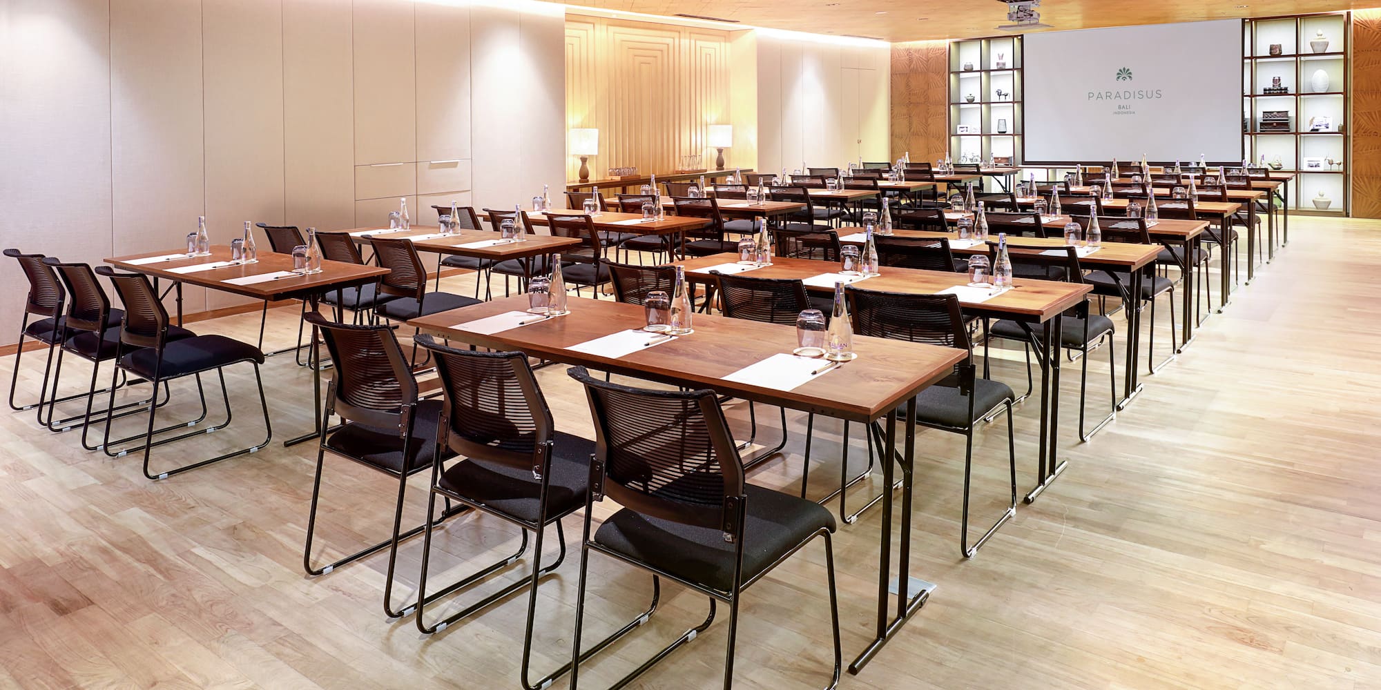 a room with tables and chairs