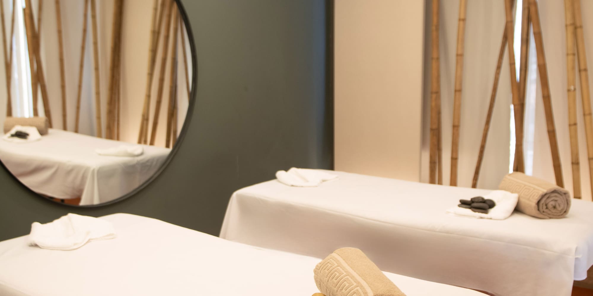 massage tables in a room