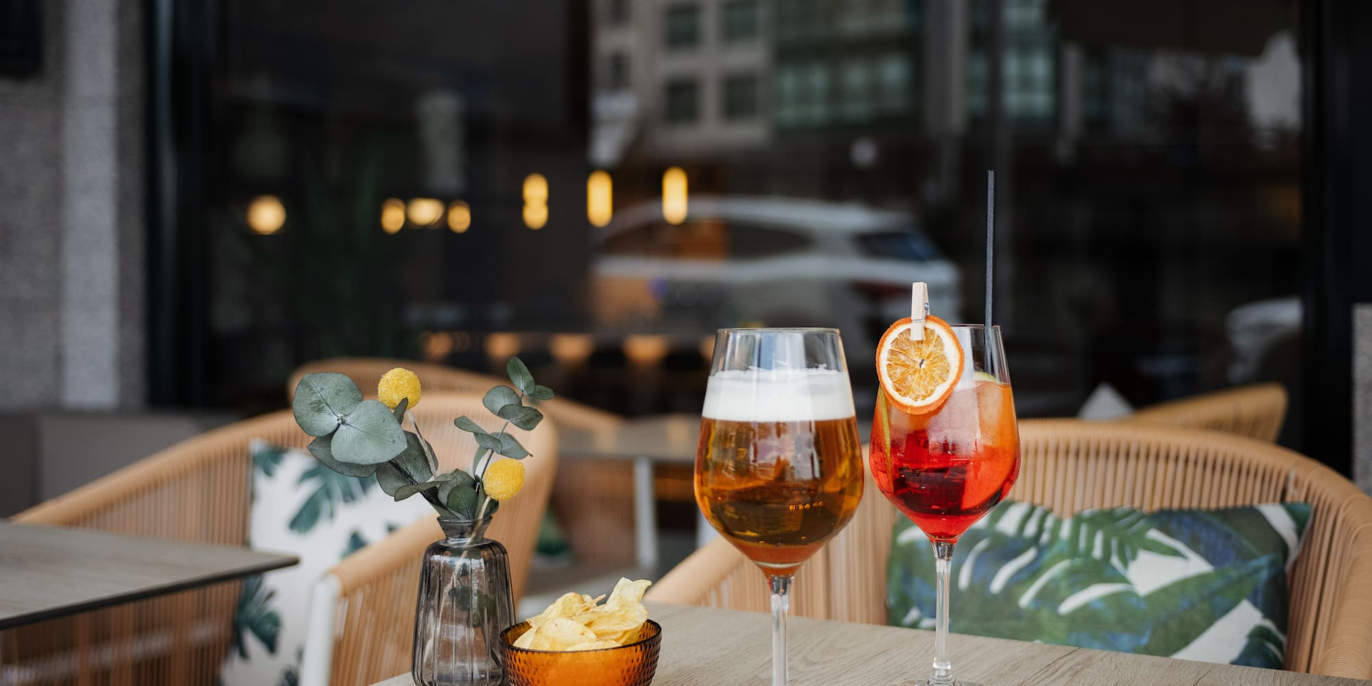 a table with drinks on it