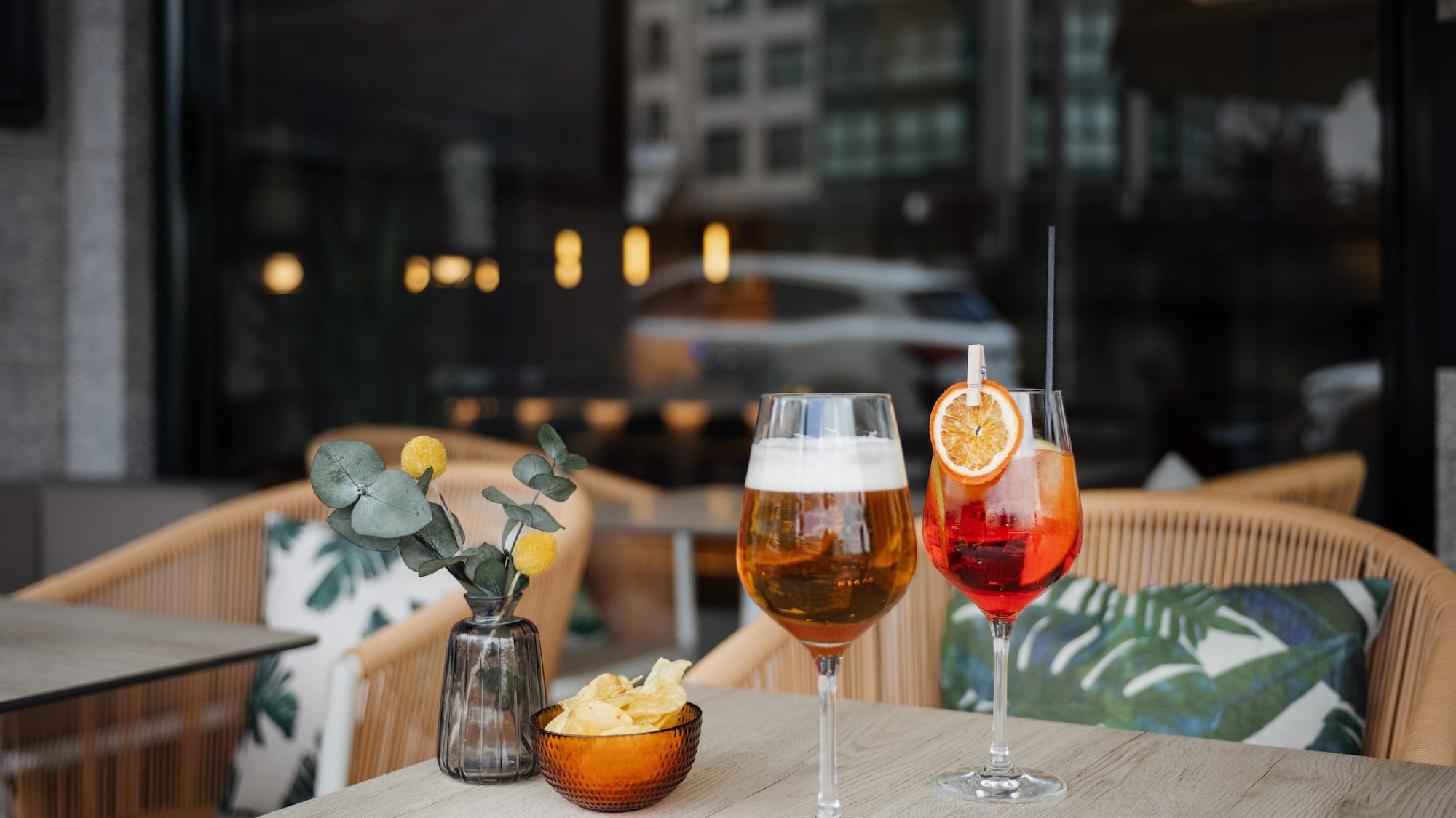 a table with drinks on it