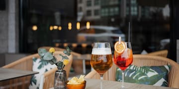 a table with drinks on it