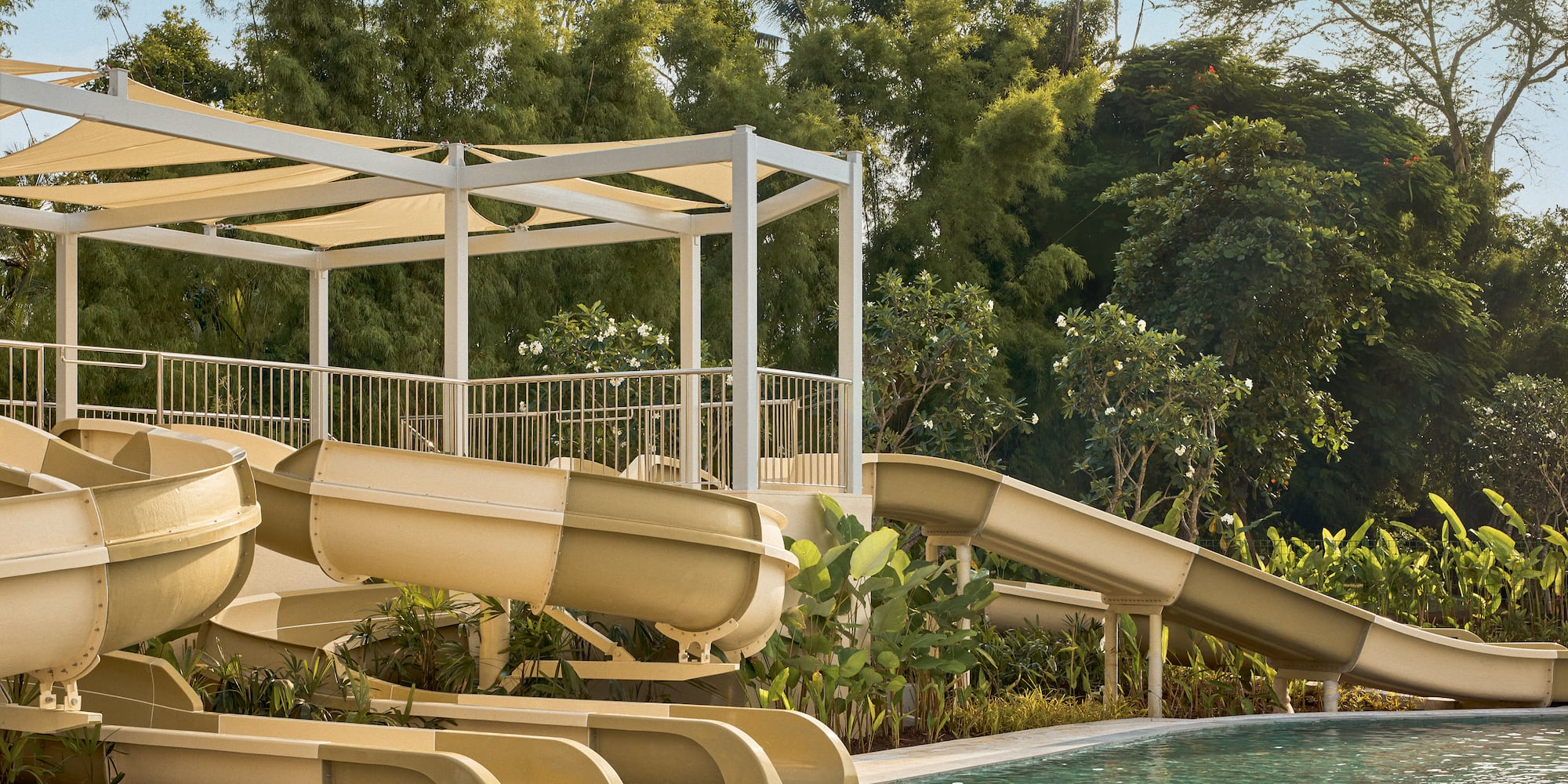 a water slide in a pool