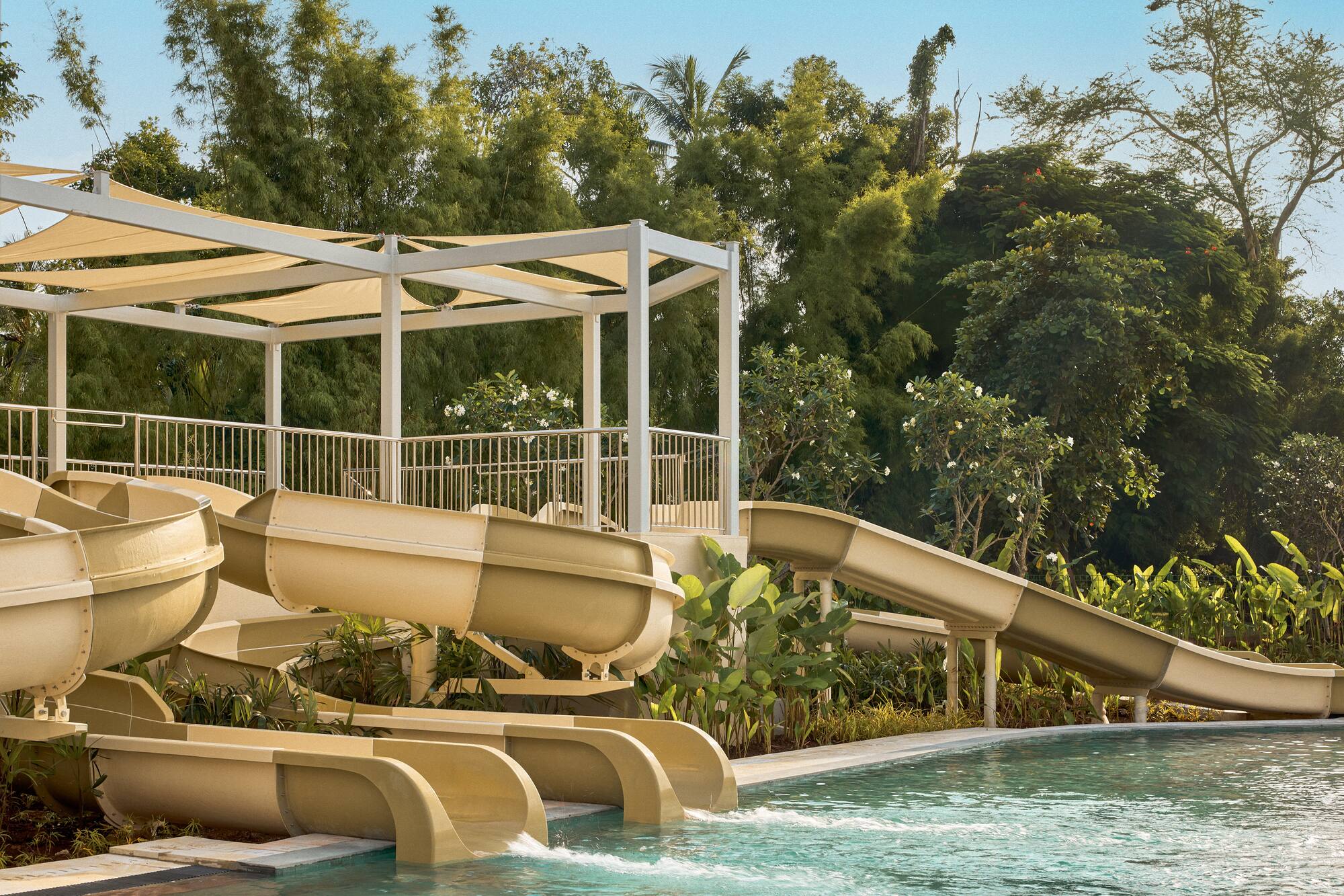 a water slide in a pool