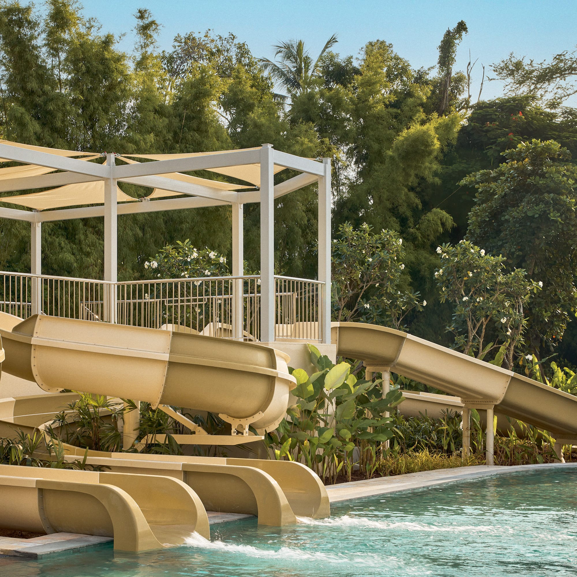 a water slide in a pool