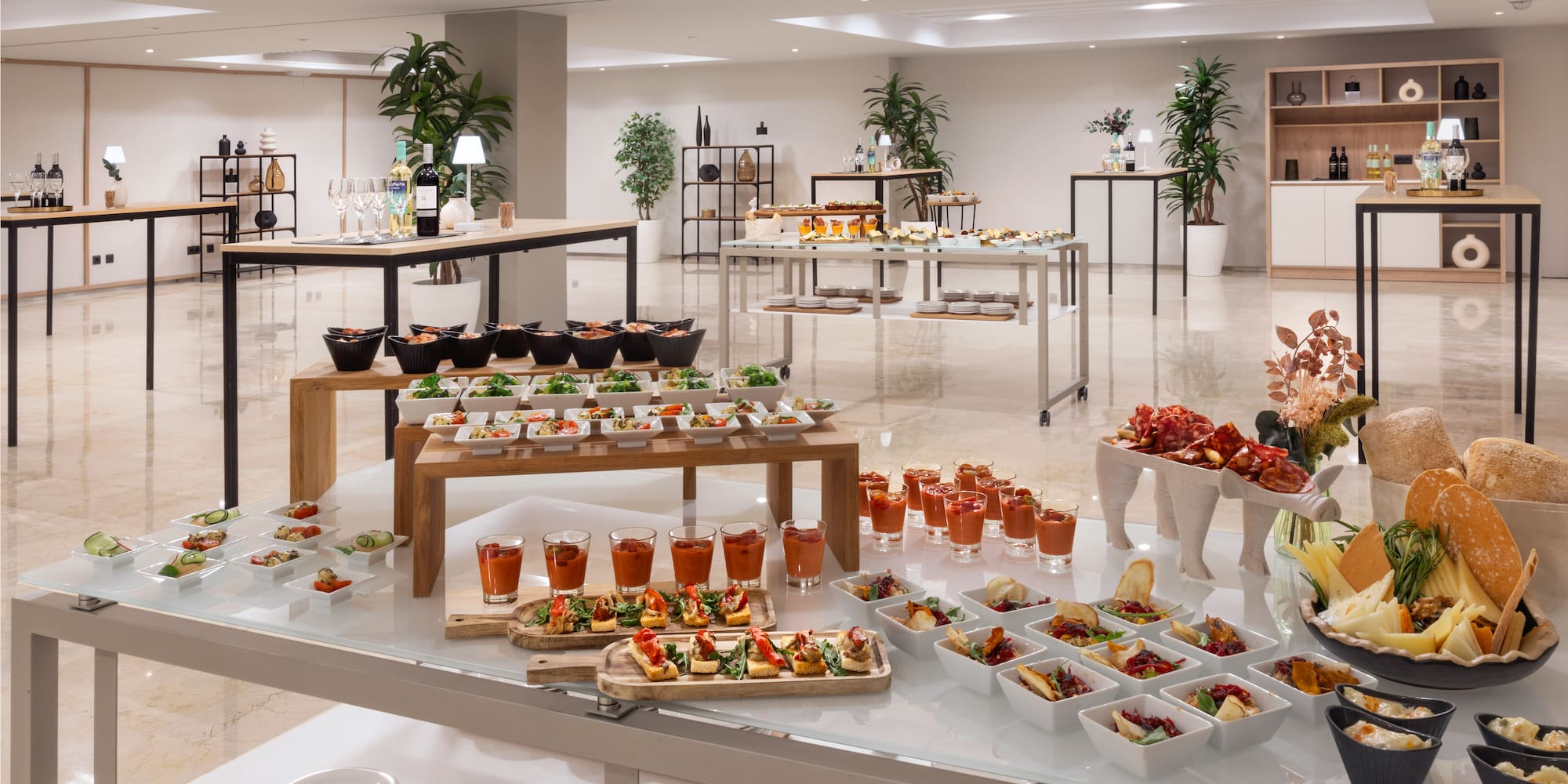 a buffet table with food on it