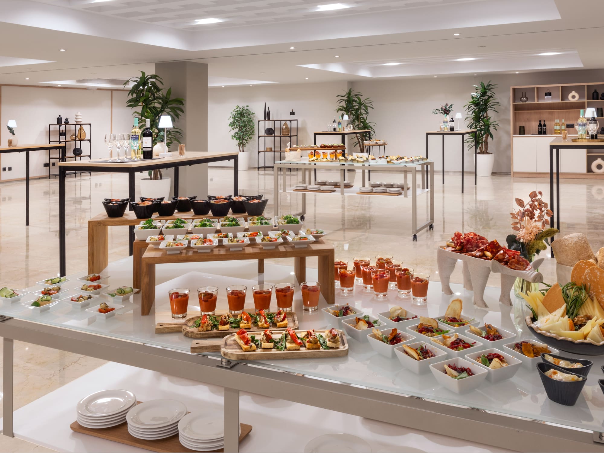 a buffet table with food on it