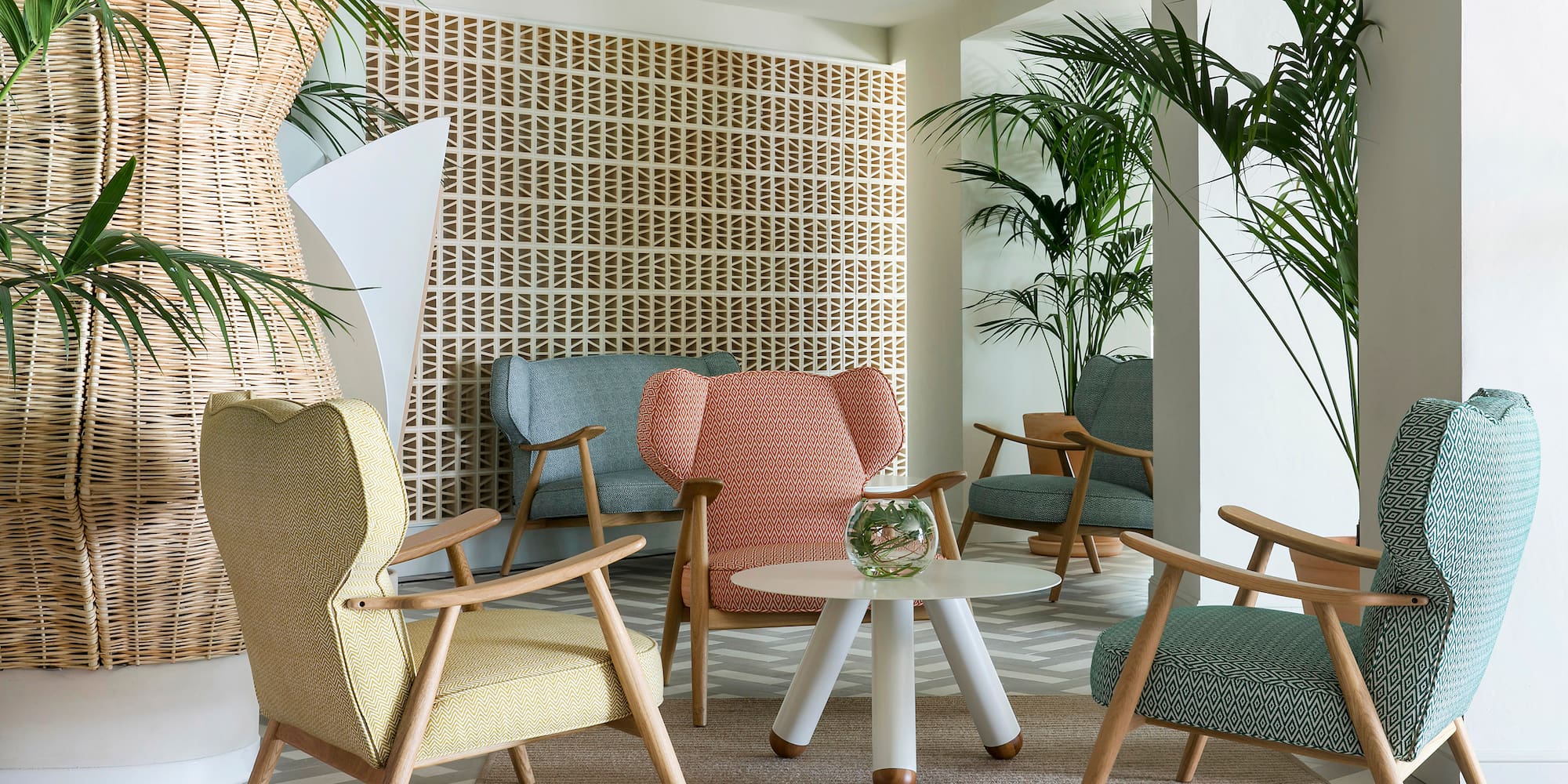 a room with chairs and a table