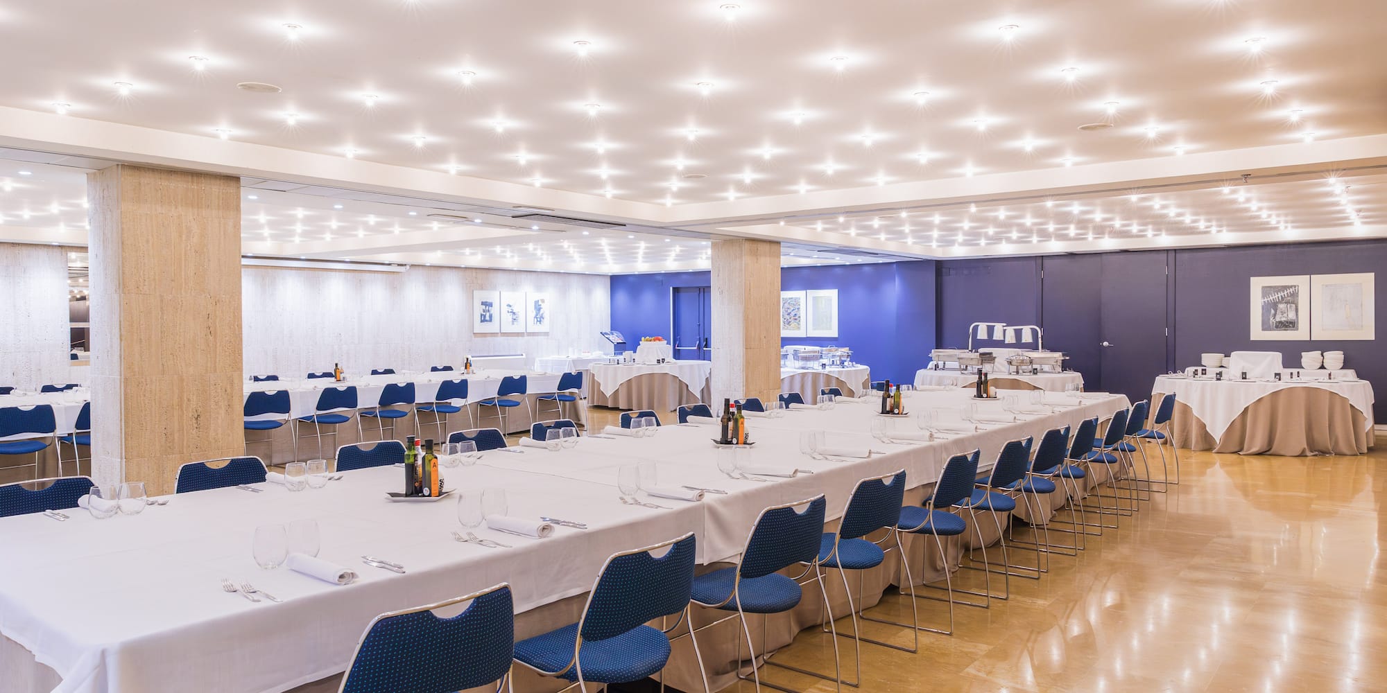 a room with tables and chairs