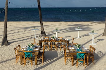 a table set up on a beach