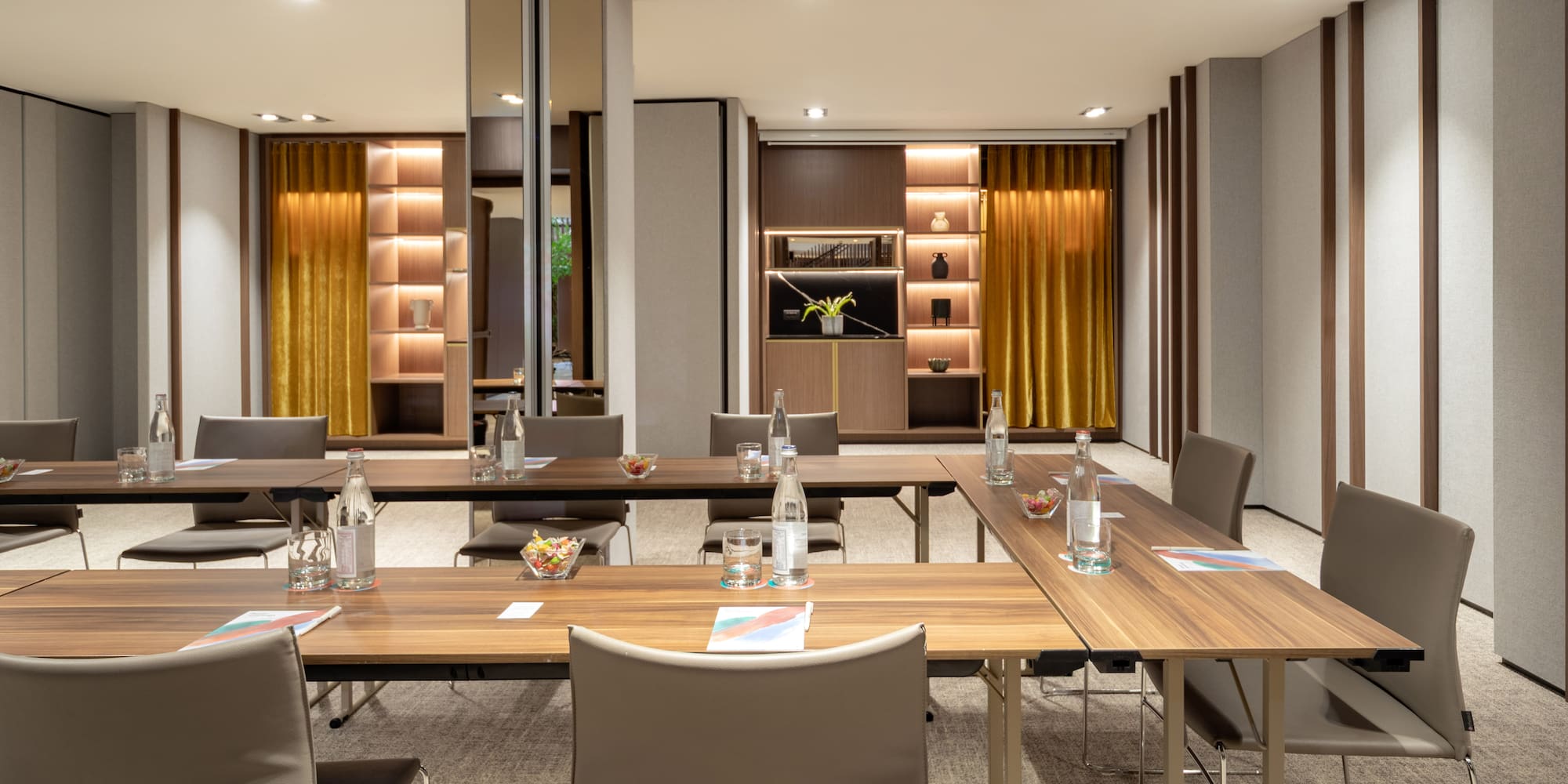 a room with tables and chairs