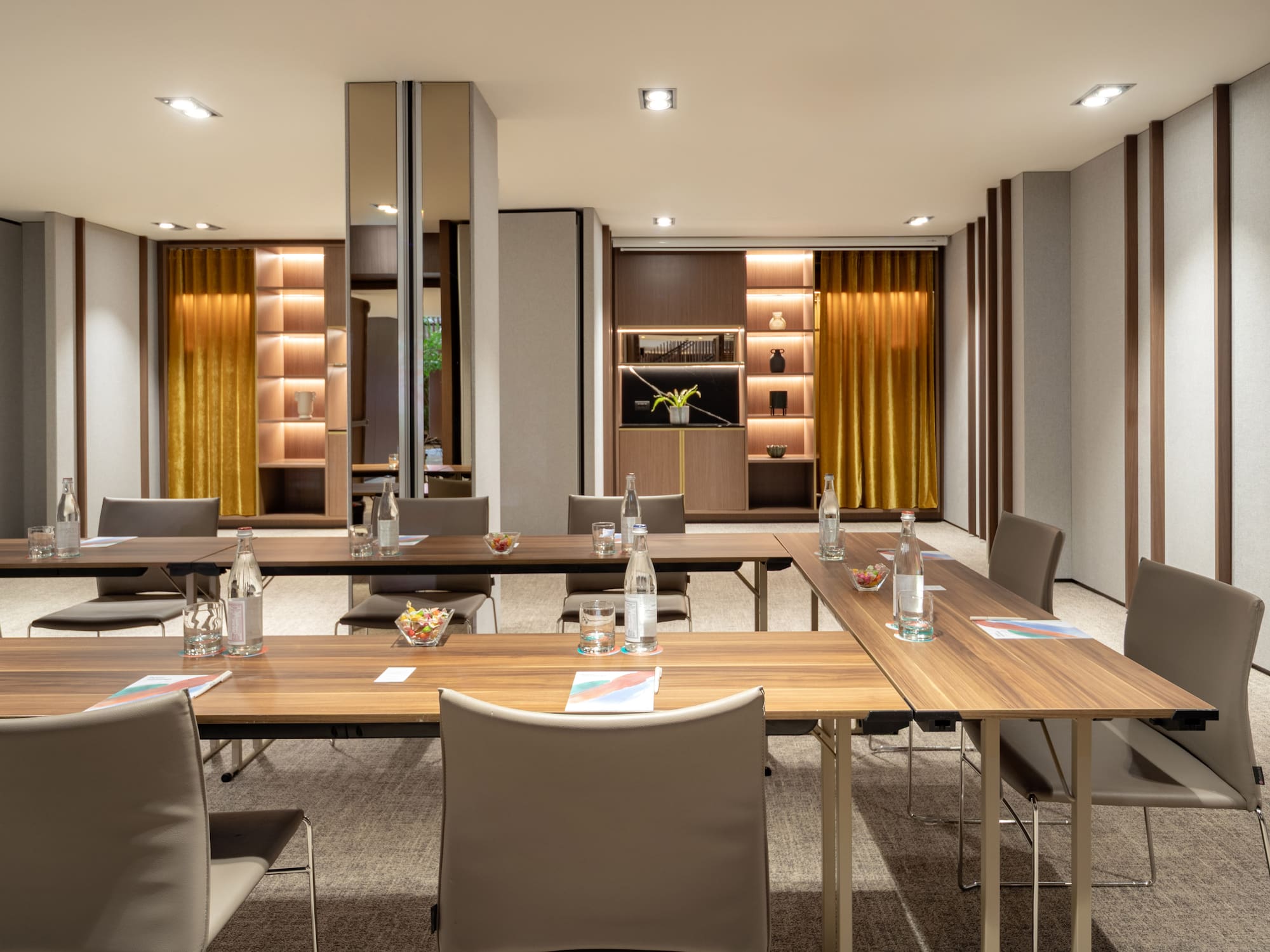 a room with tables and chairs