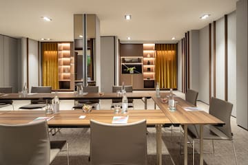 a room with tables and chairs