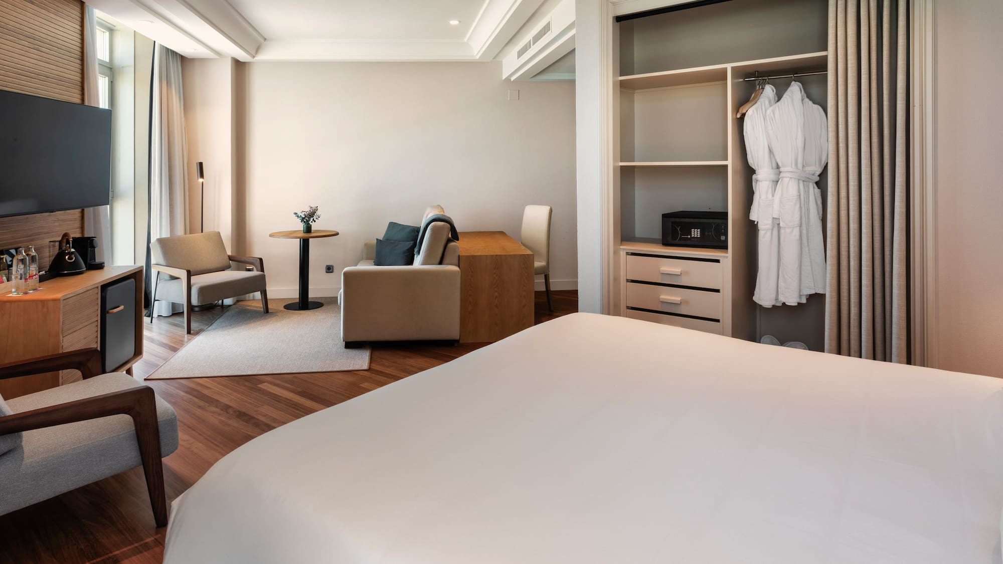 a room with a bed and a closet