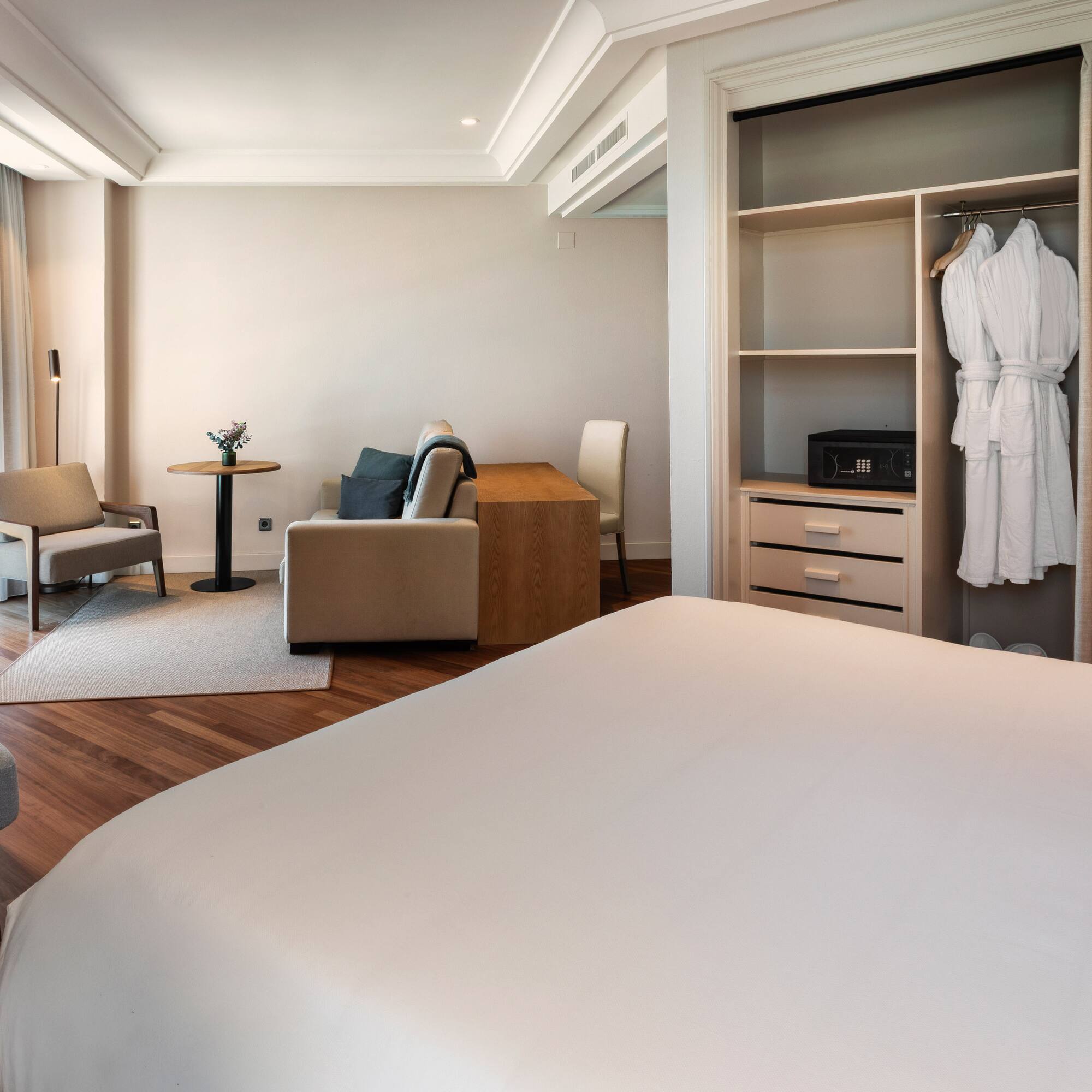 a room with a bed and a closet