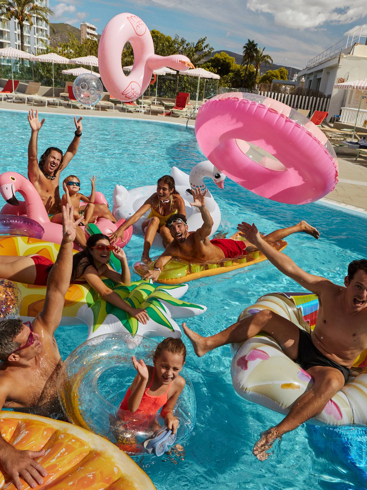 a group of people in a pool