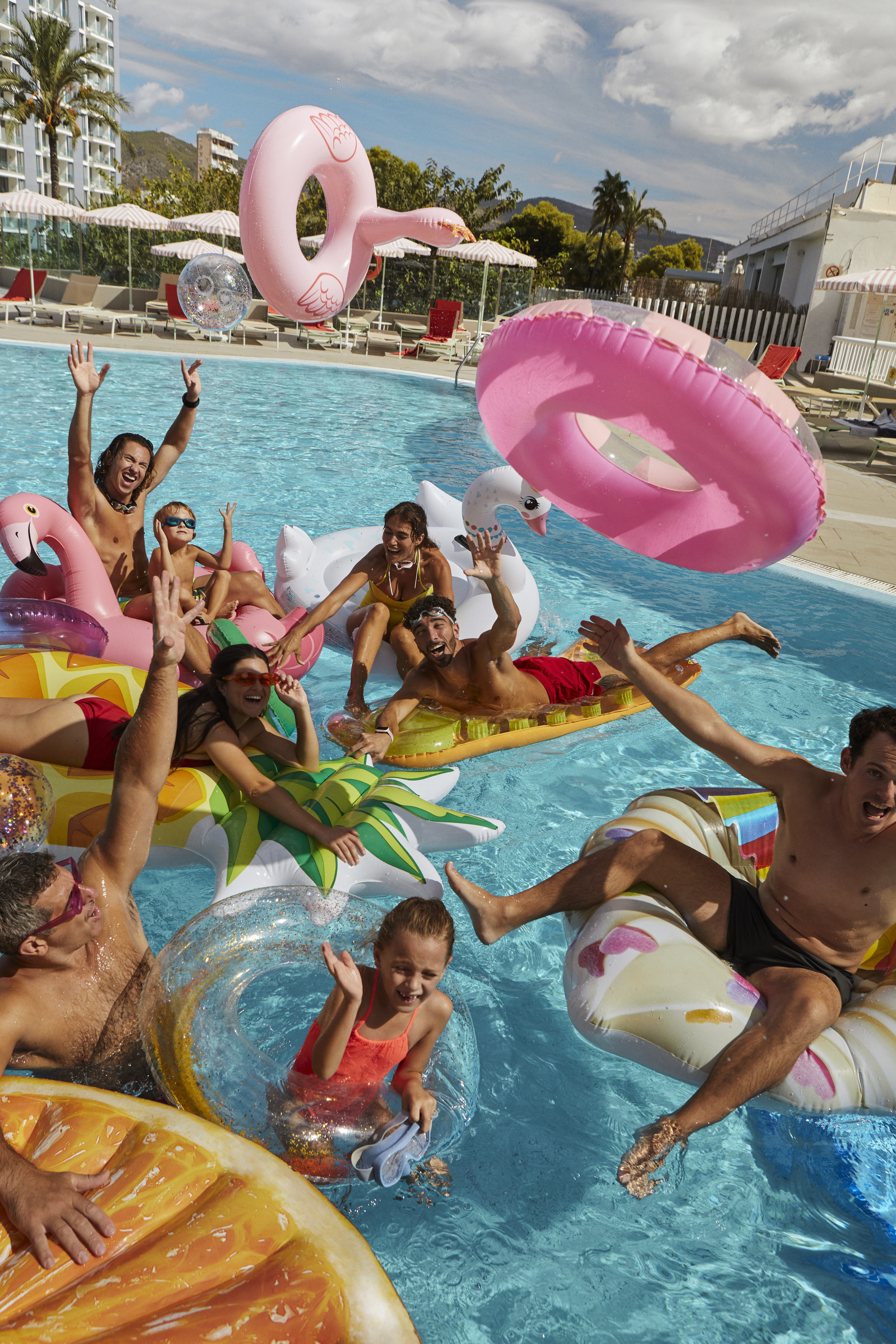 a group of people in a pool