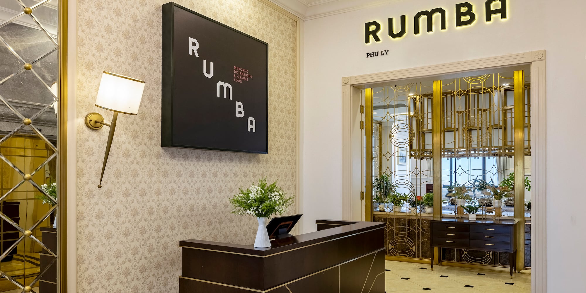 a reception desk in a lobby