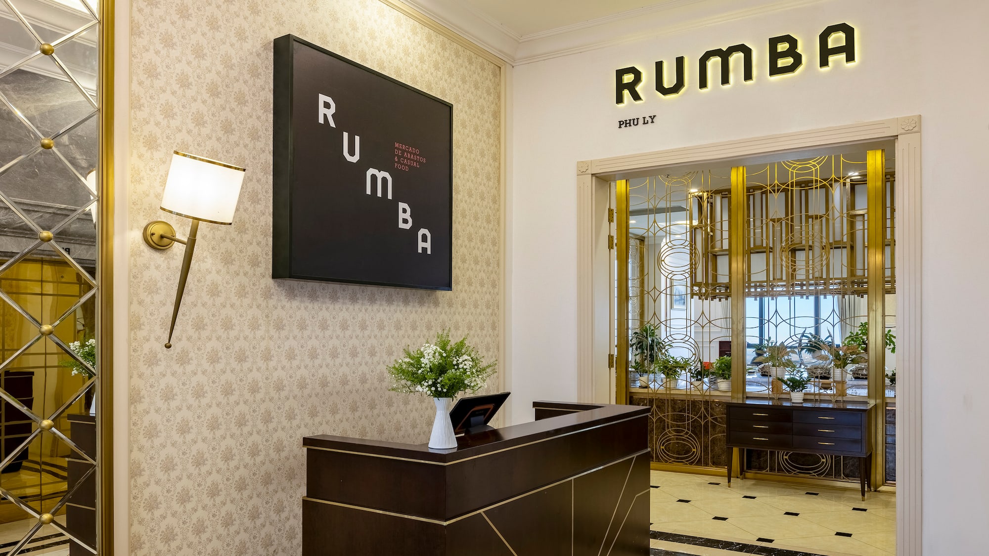 a reception desk in a lobby