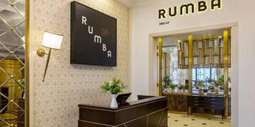a reception desk in a lobby
