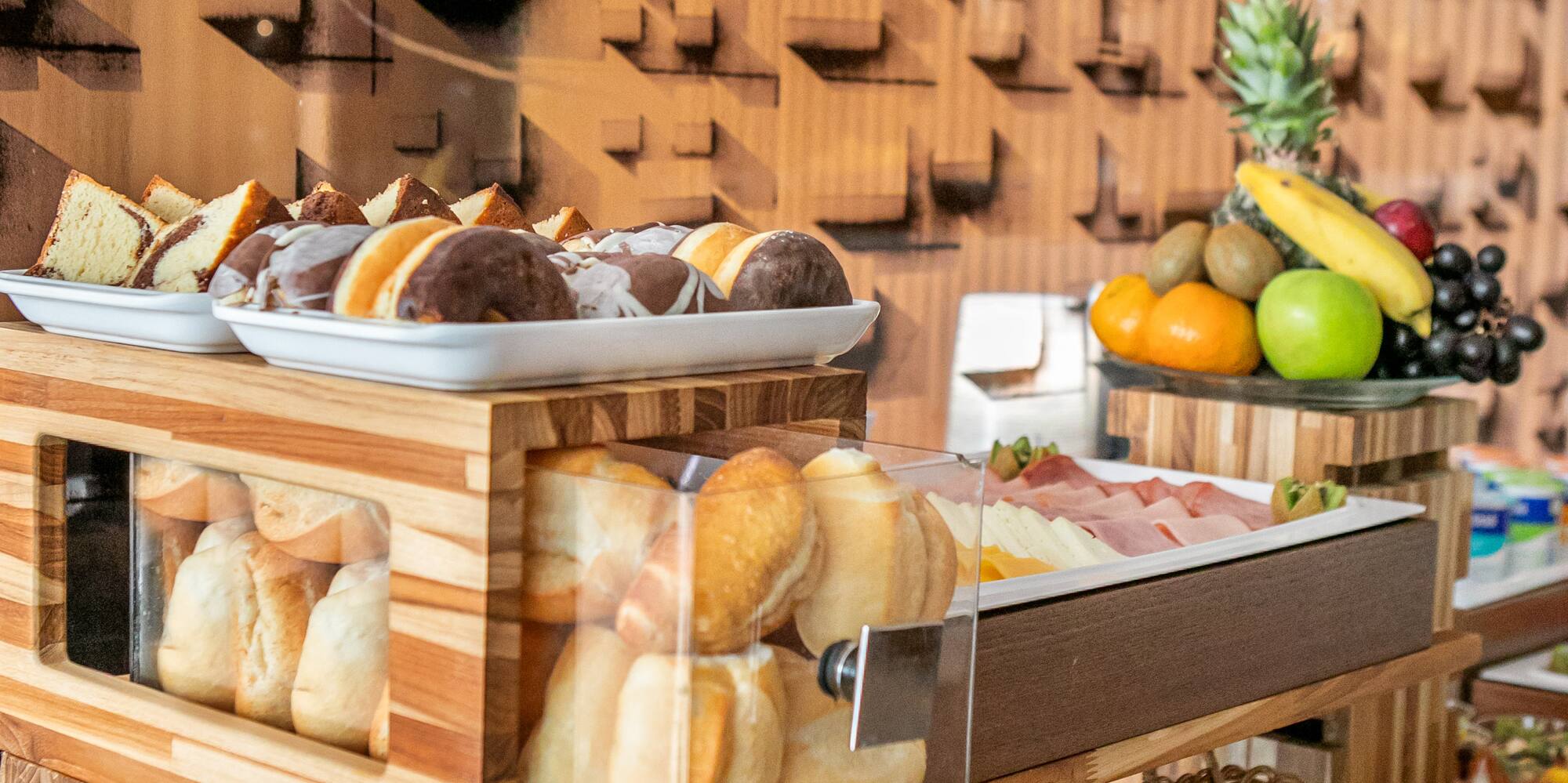 a display of food on a counter