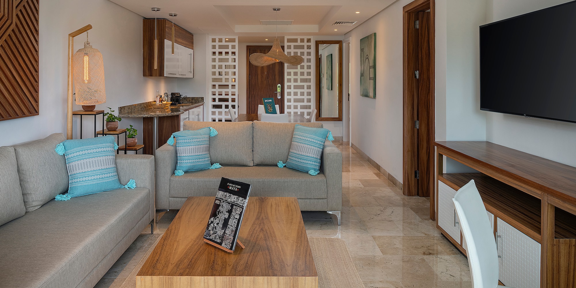 a living room with a couch and a coffee table