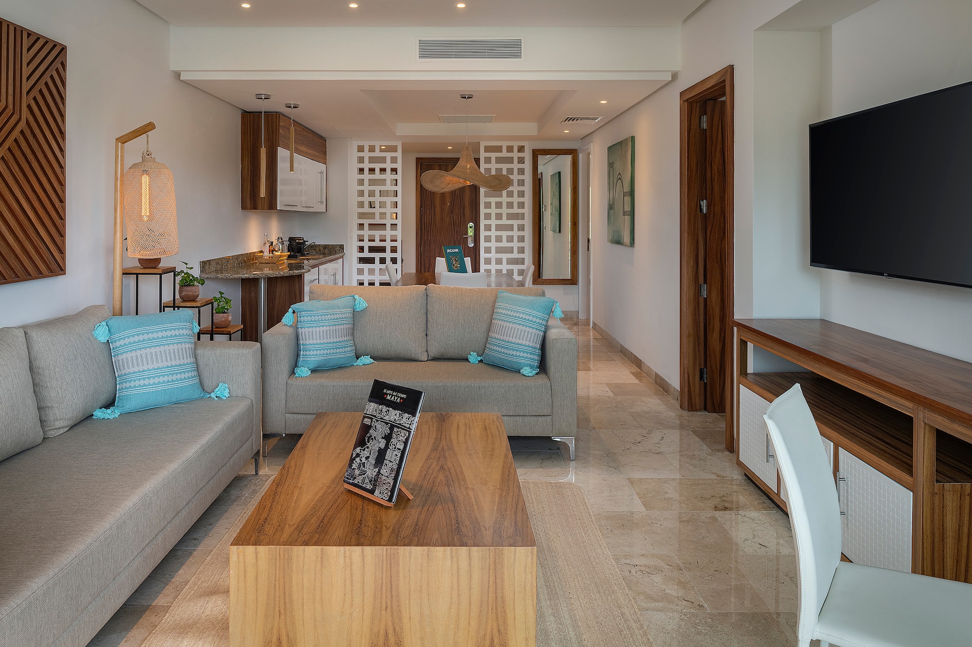 a living room with a couch and a coffee table