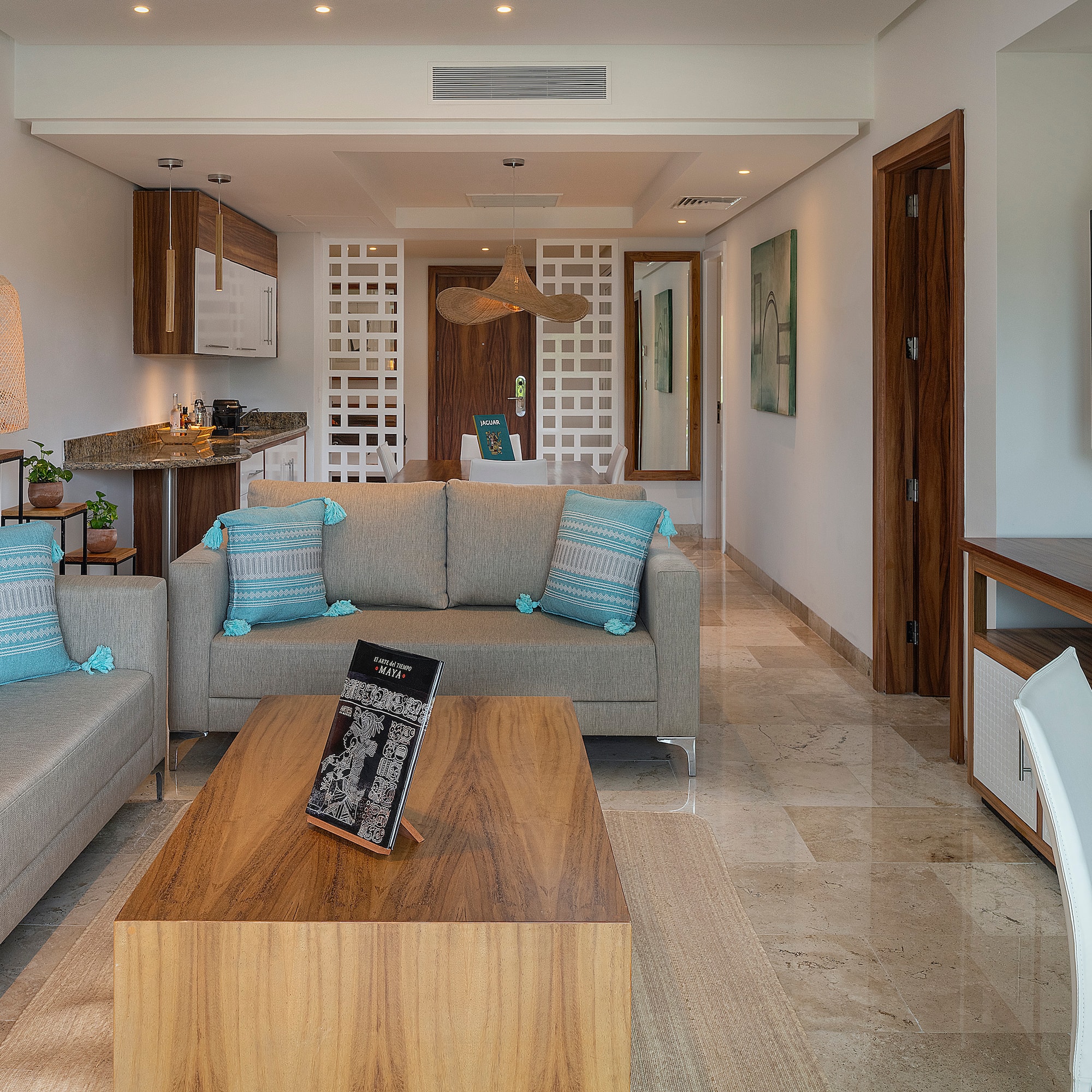 a living room with a couch and a coffee table