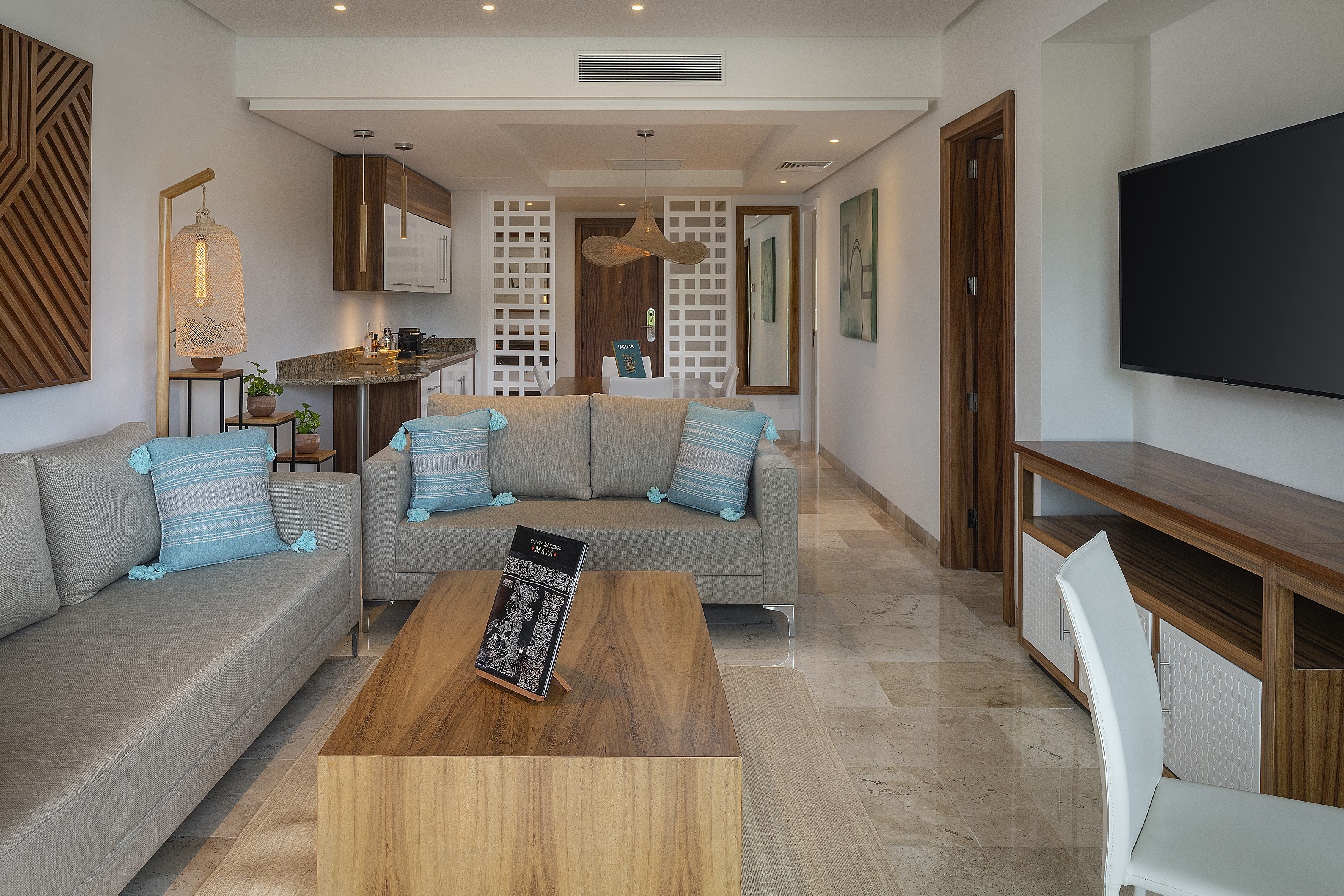 a living room with a couch and a coffee table