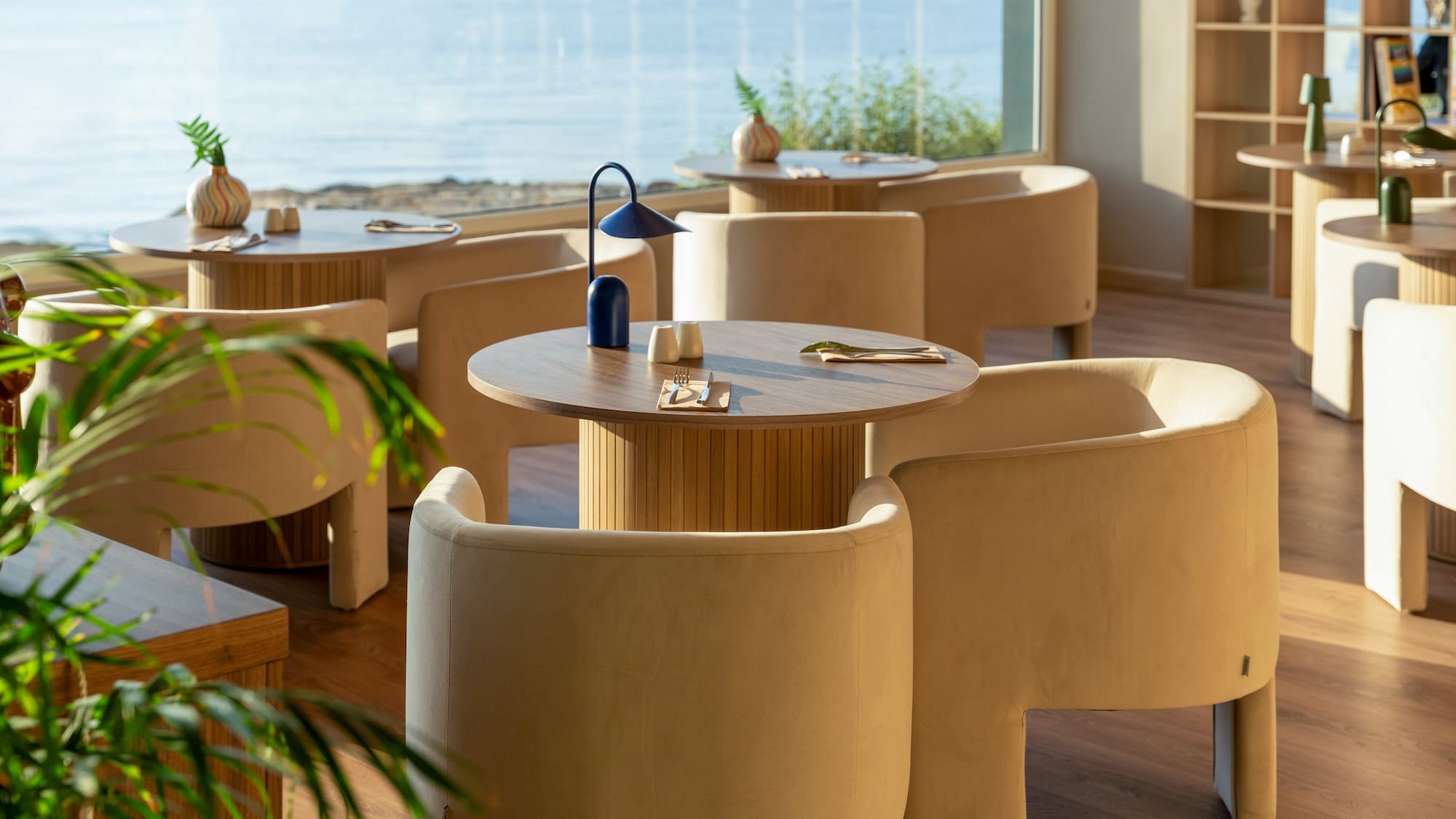 a room with tables and chairs