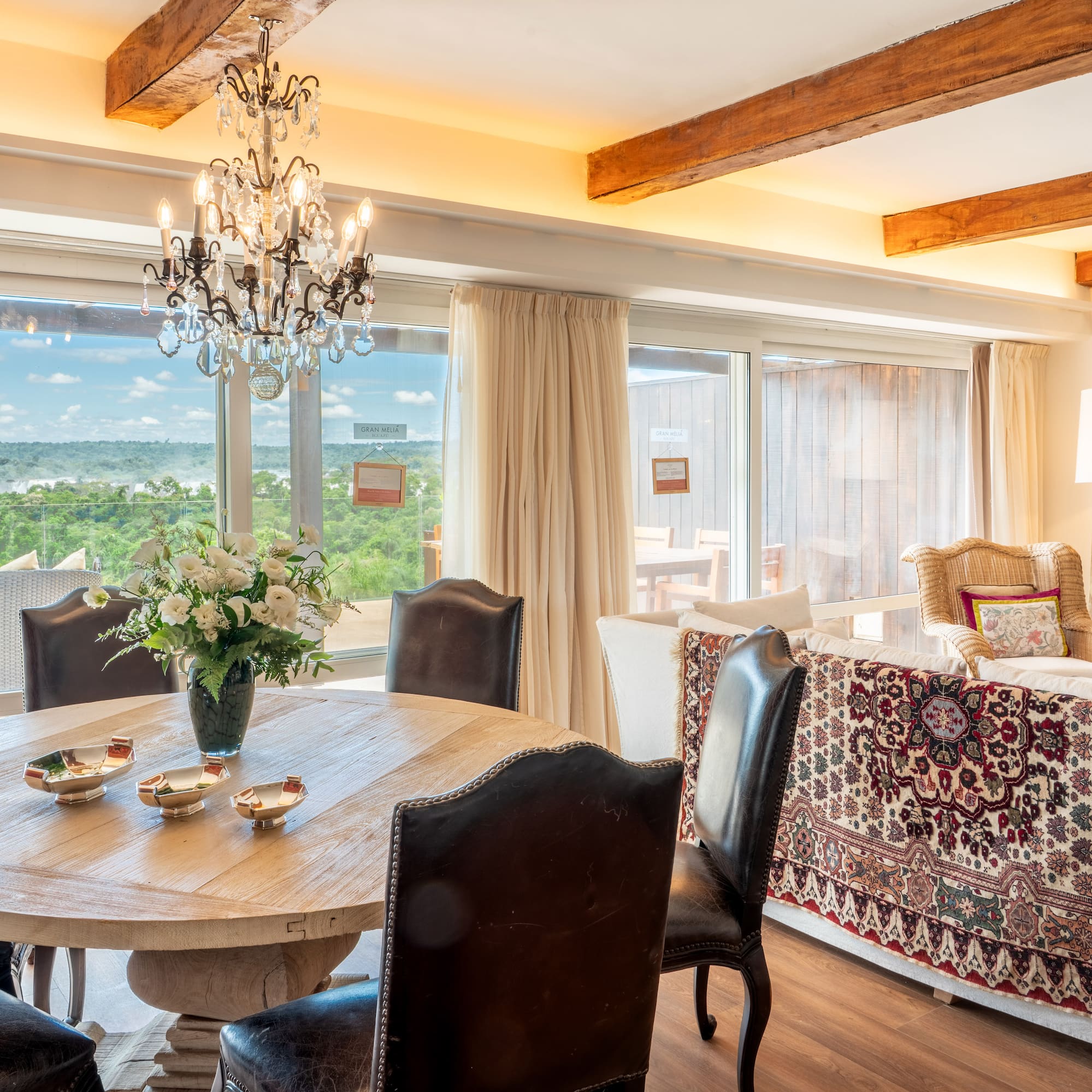 a room with a table and chairs