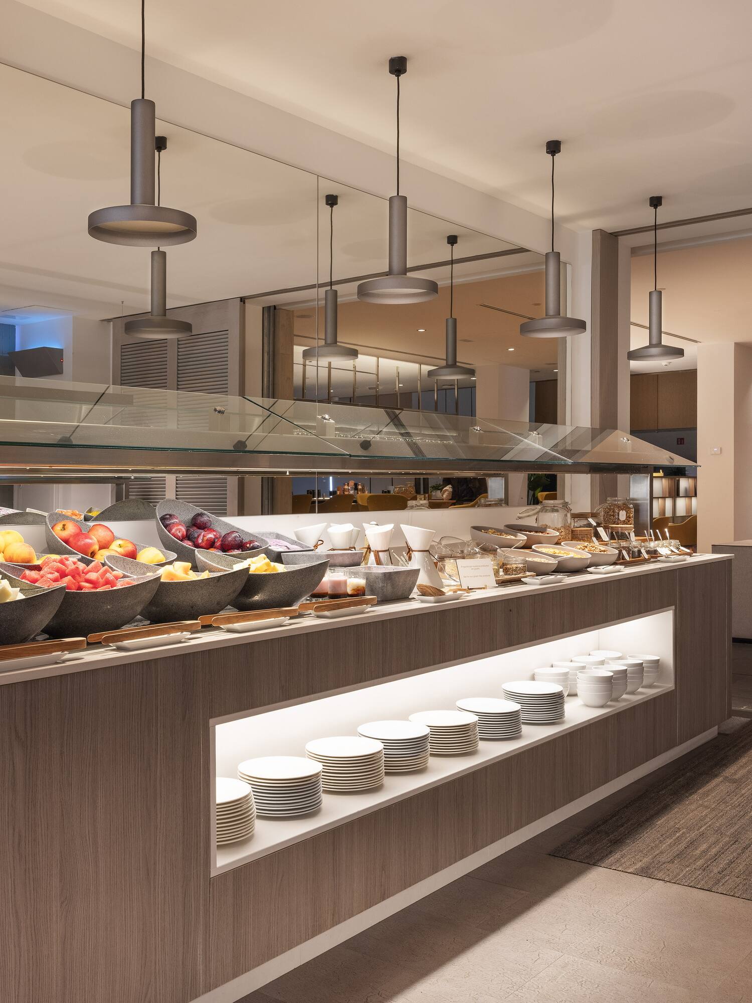 a buffet with food on the counter