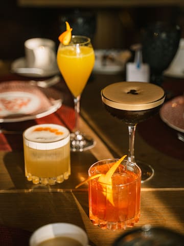 a group of glasses on a table