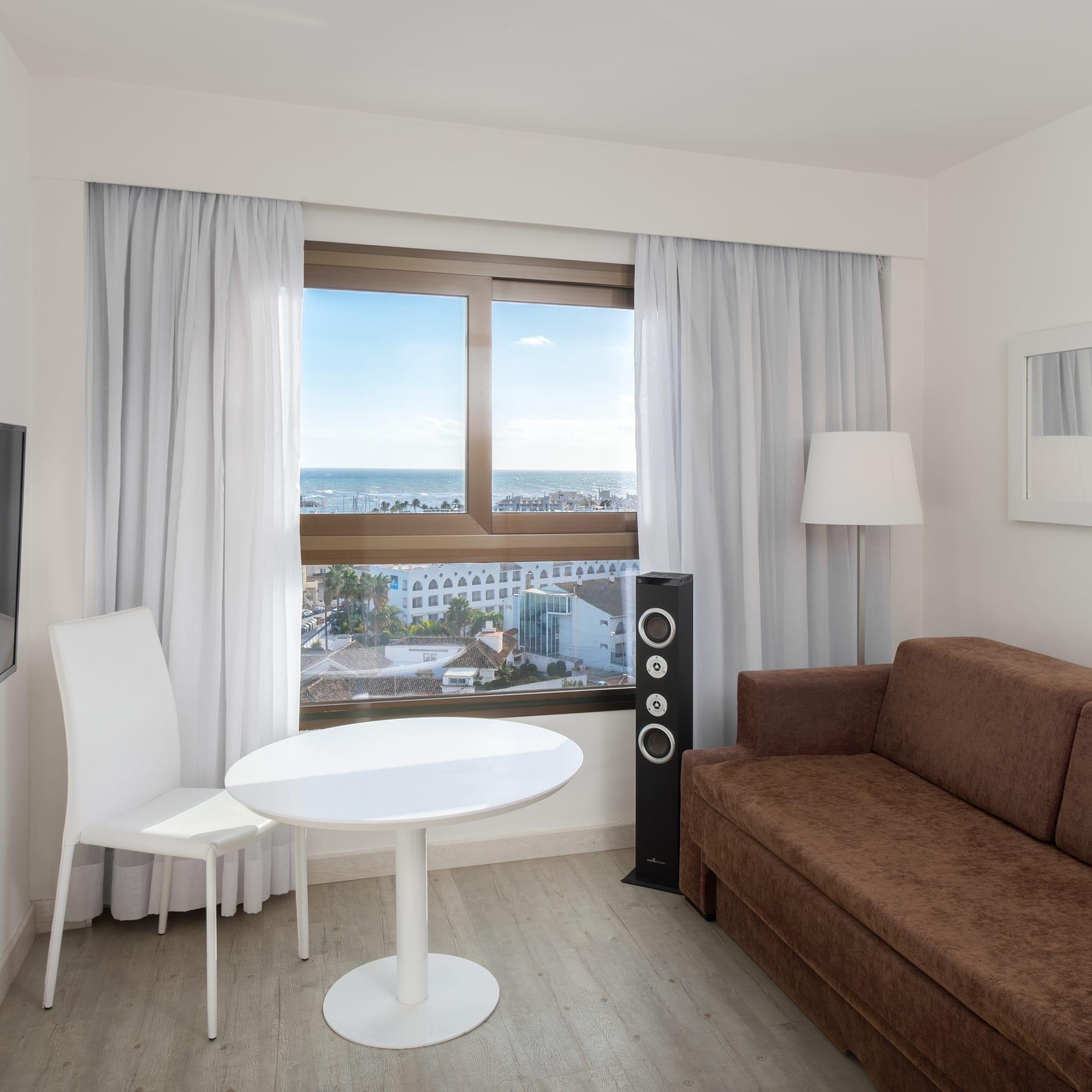 a room with a couch and a table