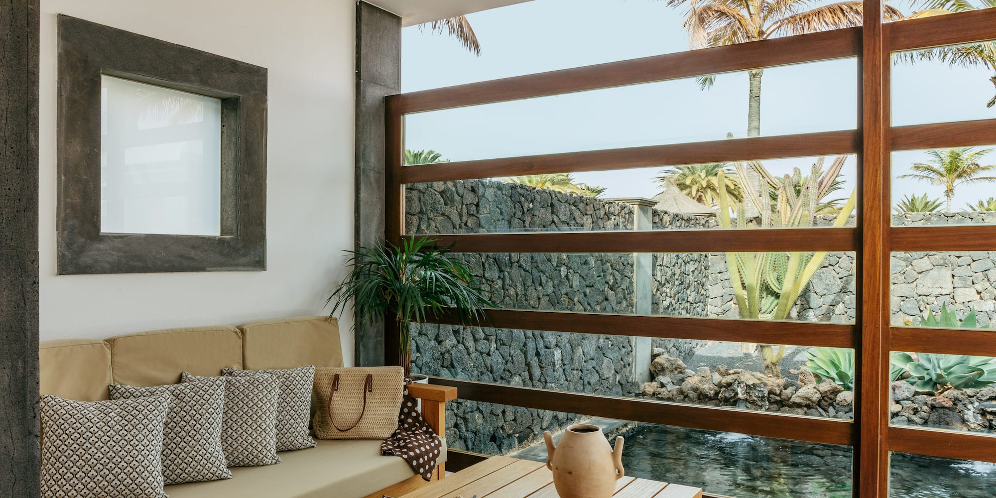 a room with a couch and a table