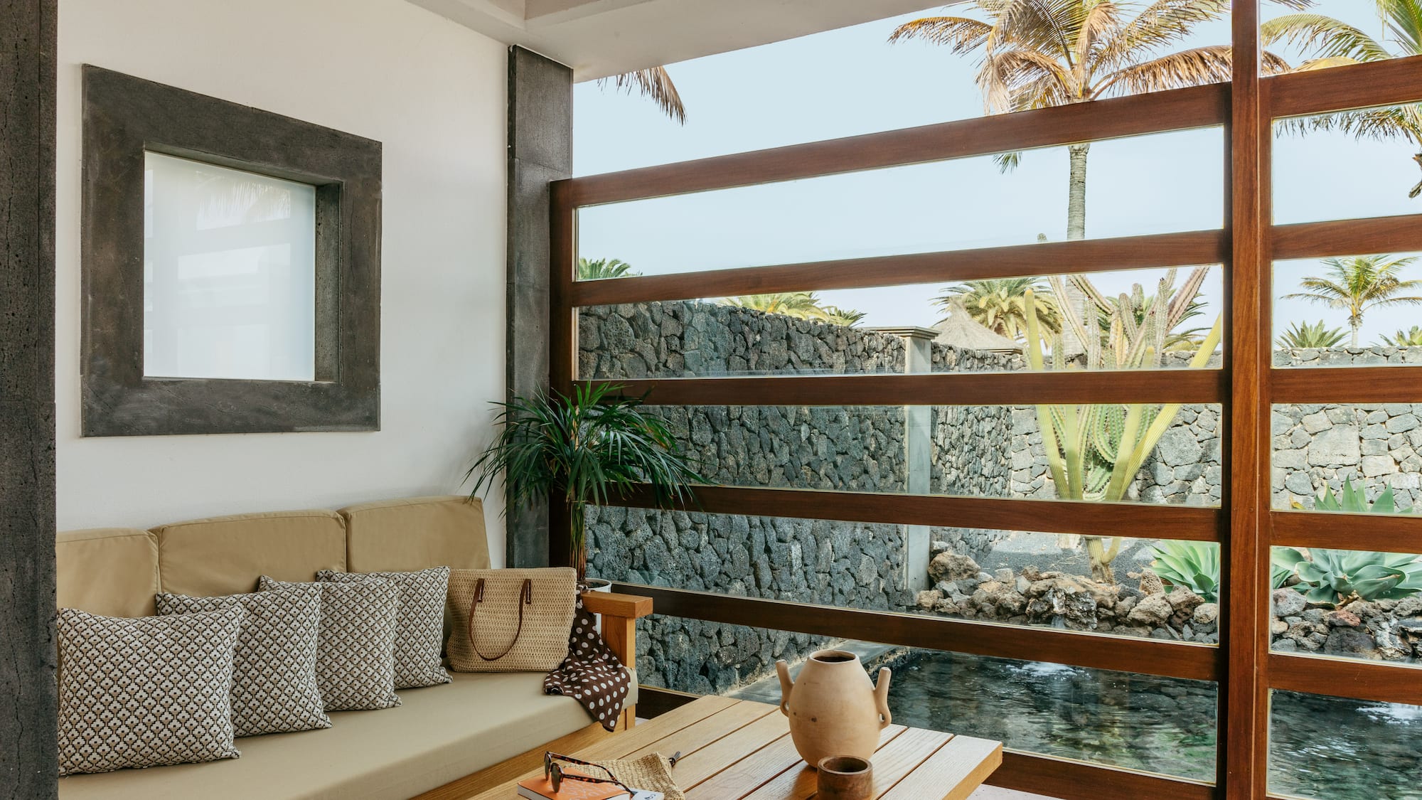 a room with a couch and a table