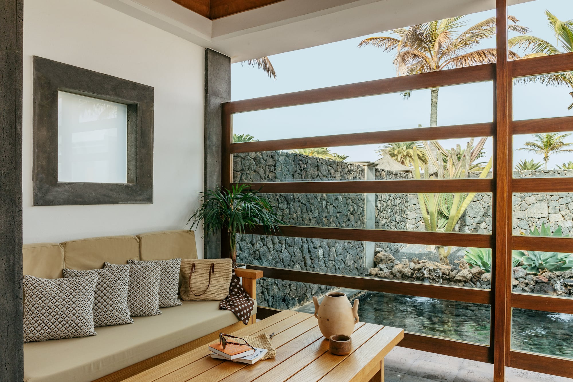 a room with a couch and a table