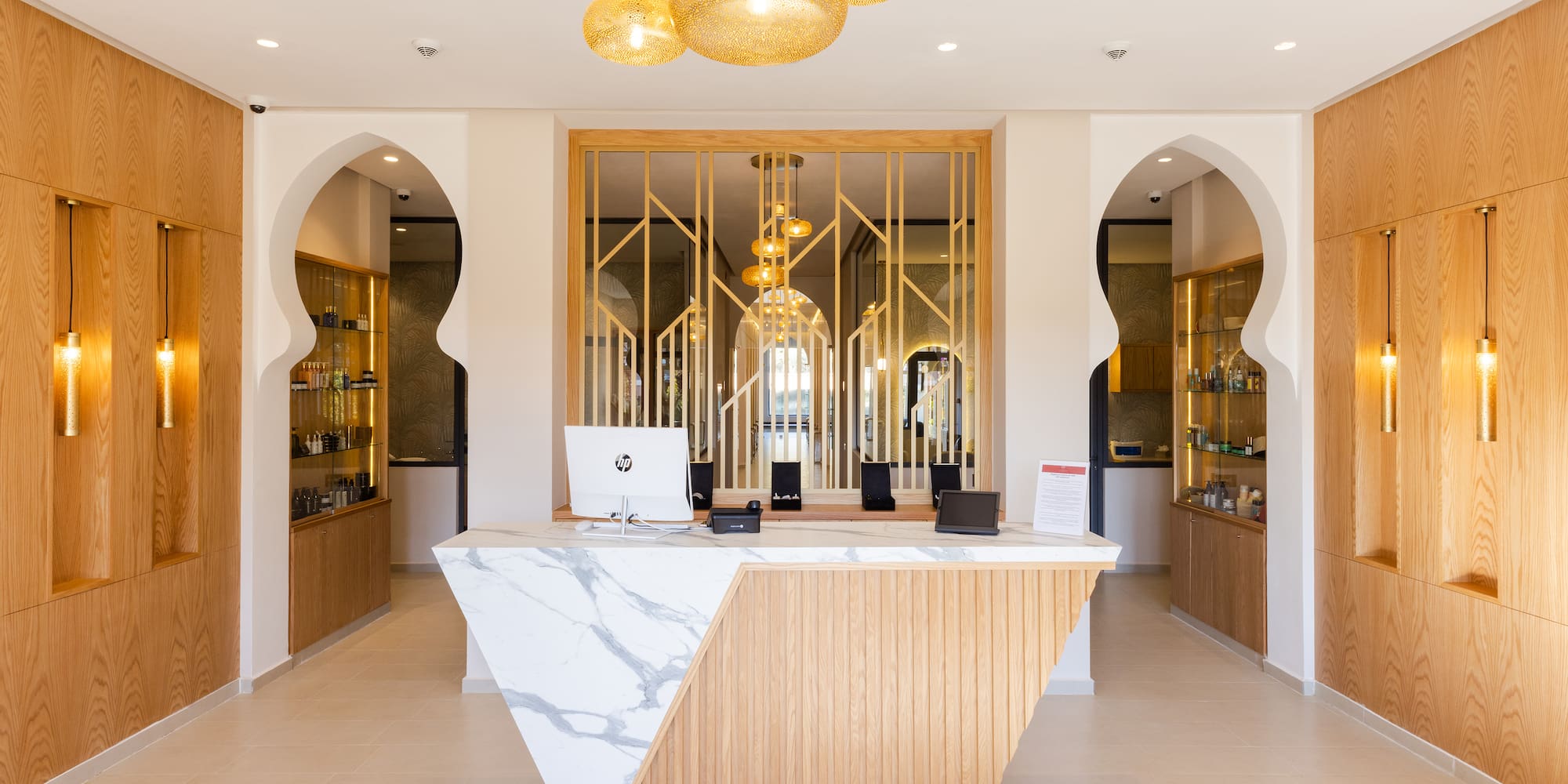 a reception desk in a hotel